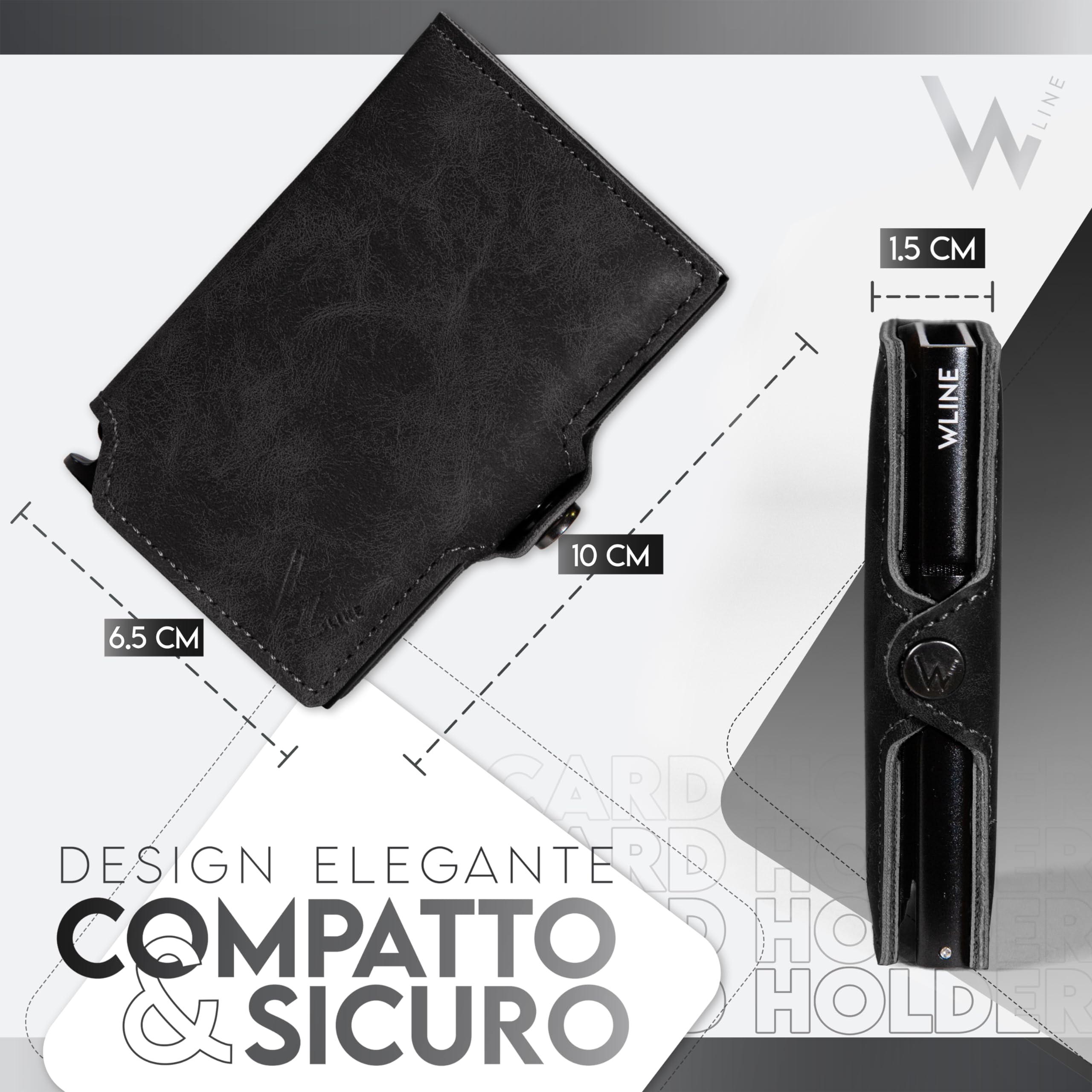 WLine Porta Carte di Credito Uomo e Donna Schermato in Pelle PU - Portafoglio Uomo Slim Rfid Compatto ed Elegante - Portatessere Uomo Tascabile (Nero Vintage senza Zip)