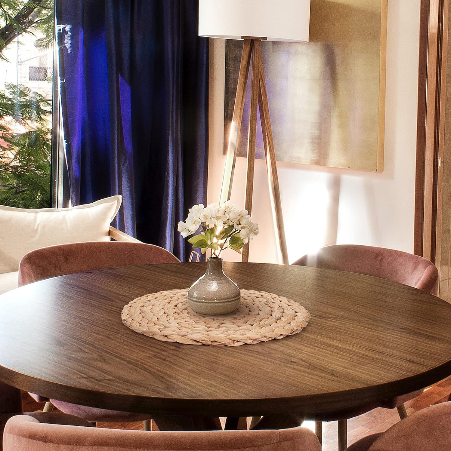 6 Pack Woven Placemats, Round Wicker Placemats, Rattan Place mats, Natural Hand-Woven Water Hyacinth Table Mats, Braided Straw Table Mats for Dining Table (15 inch)