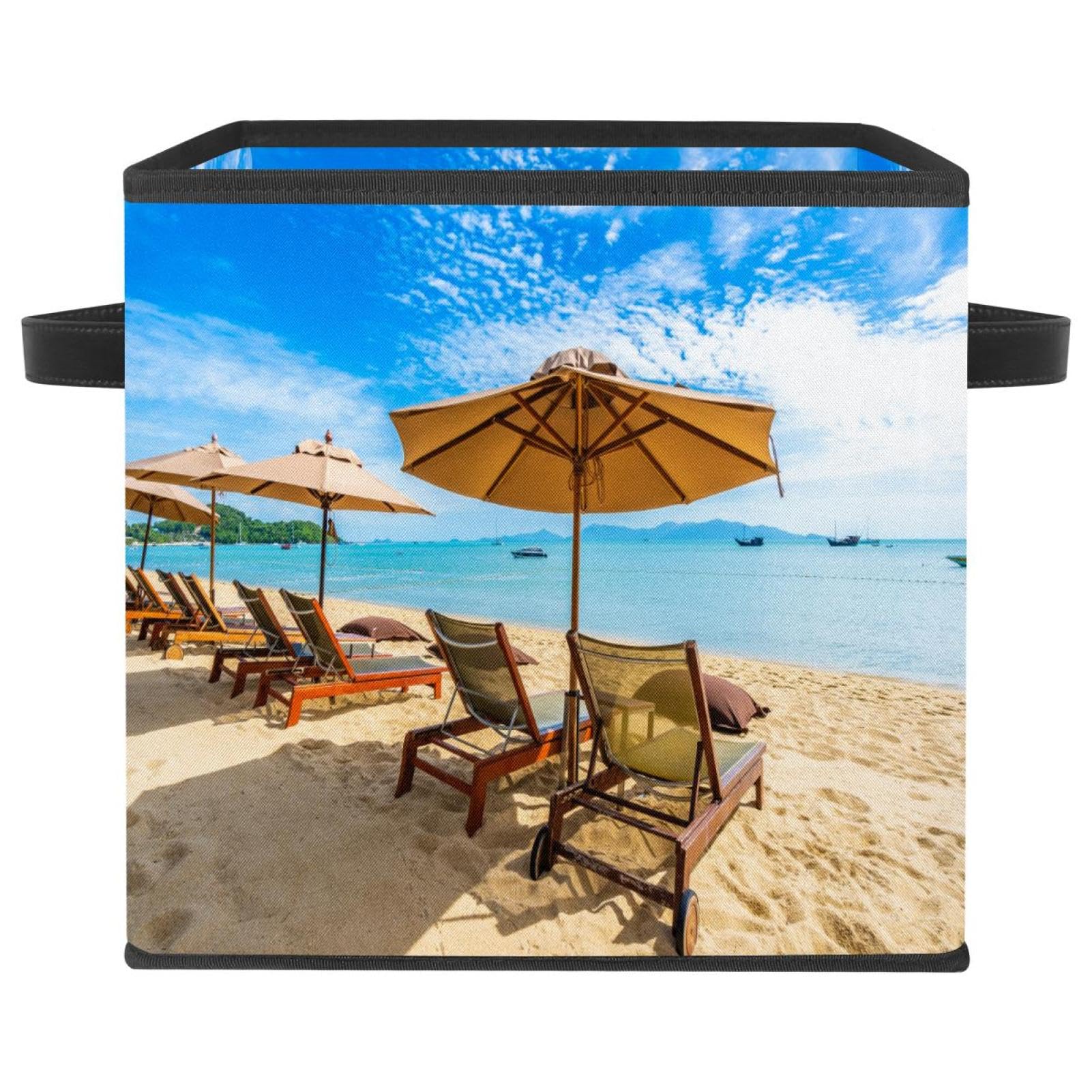 Boîte de rangement pliable en tissu imprimé plage tropicale pour organiser le placard de chambre