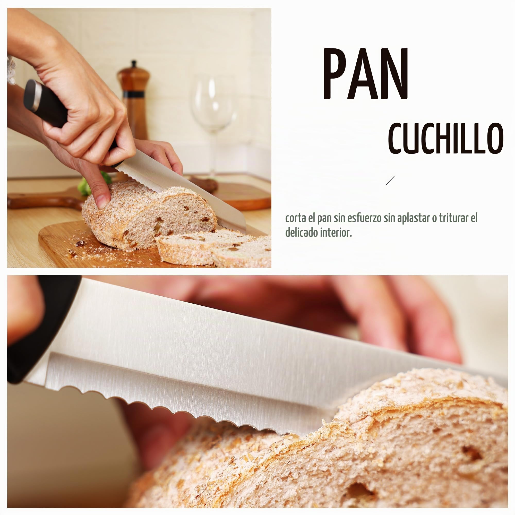 hecef Juego de Cuchillos con Bloque 7 Piezas, Afilado Hoja de Acero Inoxidable con Mango Curvo Especial para Chef y Aficionados a la Cocina, Negro