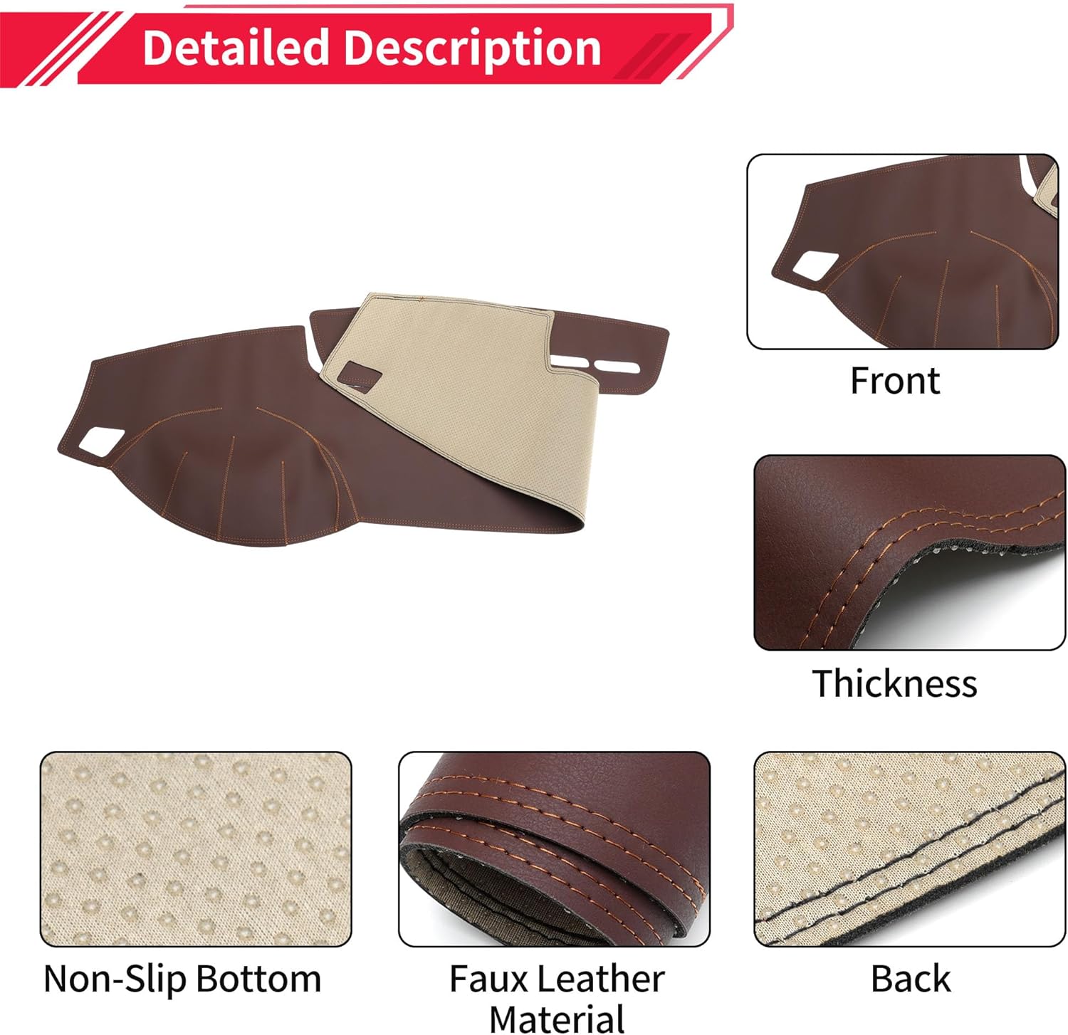 Dashboard Cover Dash Cover Mat Carpet for Land Rover Sport 2010-2013 Brown Faux Leather 1 Pc Anti-Slip Car Interior