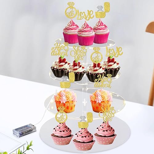 Miniatura 4 de 30 piezas de adornos para cupcakes con texto en inglés He Asked She Said Yes  Love I Do  Anillo de diamantes para bodas y despedidas de soltera,