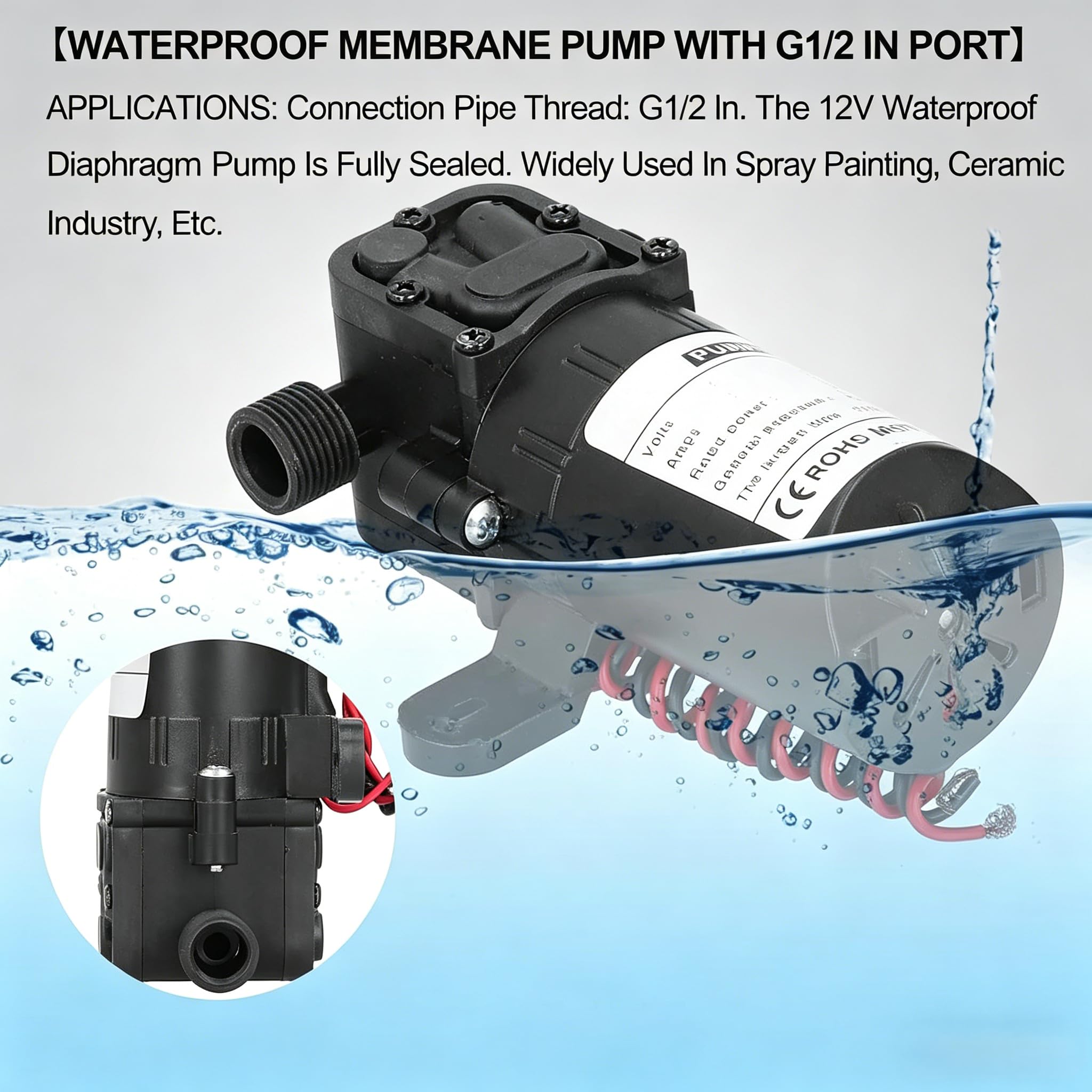 Micro Pompa a Membrana DC 12V 36W Pompa Acqua Autoadescante ad Alte Prestazioni con Interruttore Sigillato Rivestimento Resistente alla Corrosione per Verniciatura Industriale