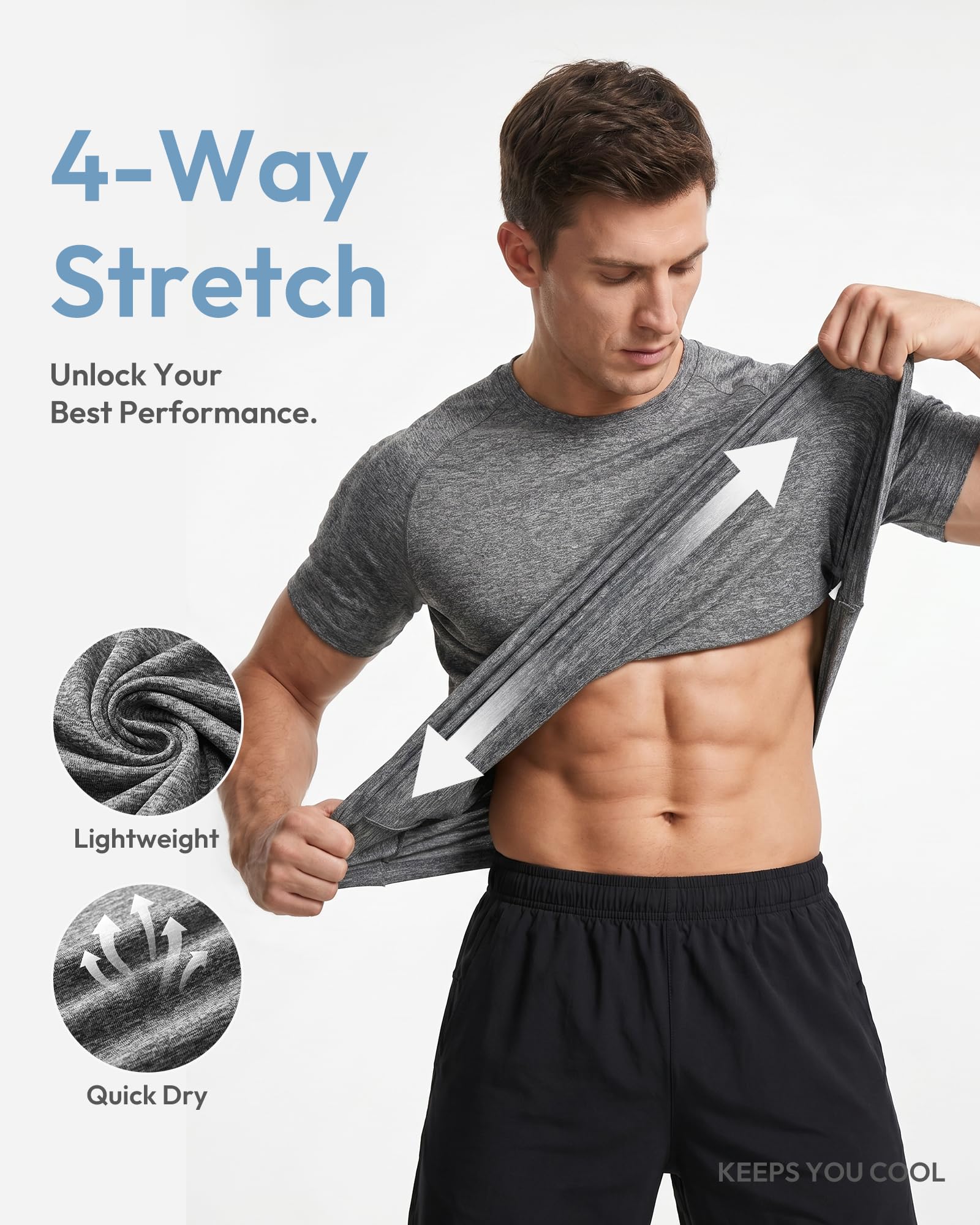 Camisetas de entrenamiento para hombre, manga corta, secado rápido, atlético, gimnasio, activo, absorbe la humedad | Absorbe la humedad, ligera, transpirable, atlética, activa, correr, casual, paquete múltiple