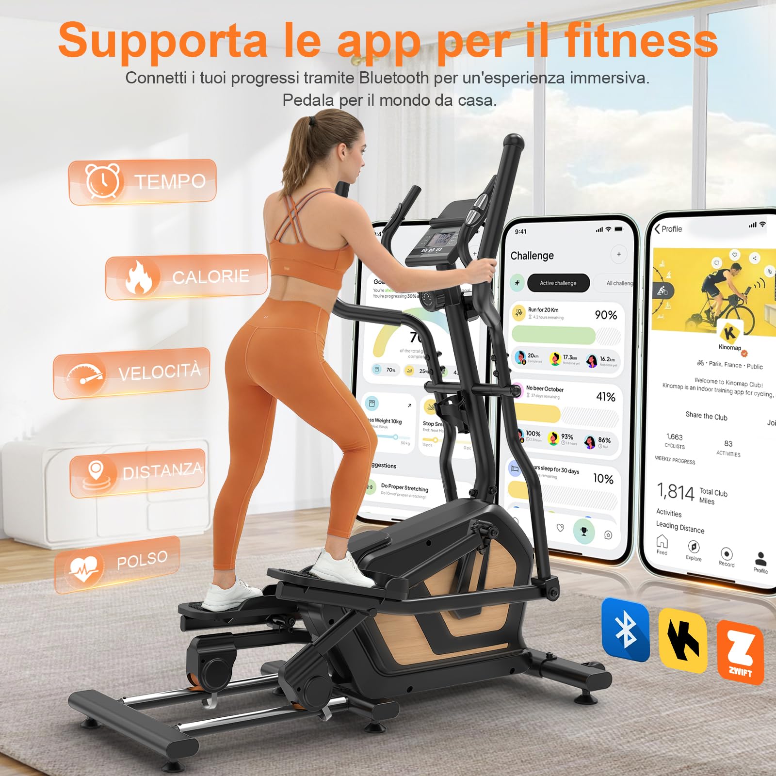 Neezee Ellittica 3 in 1, 16 Livelli di Resistenza, Volano 10 kg per Casa | Ellittica Ultra Silenziosa con App Compatible, Passo da 45cm, Carico 150kg, Sensori di Pulsazioni, Supporto per Dispositivi
