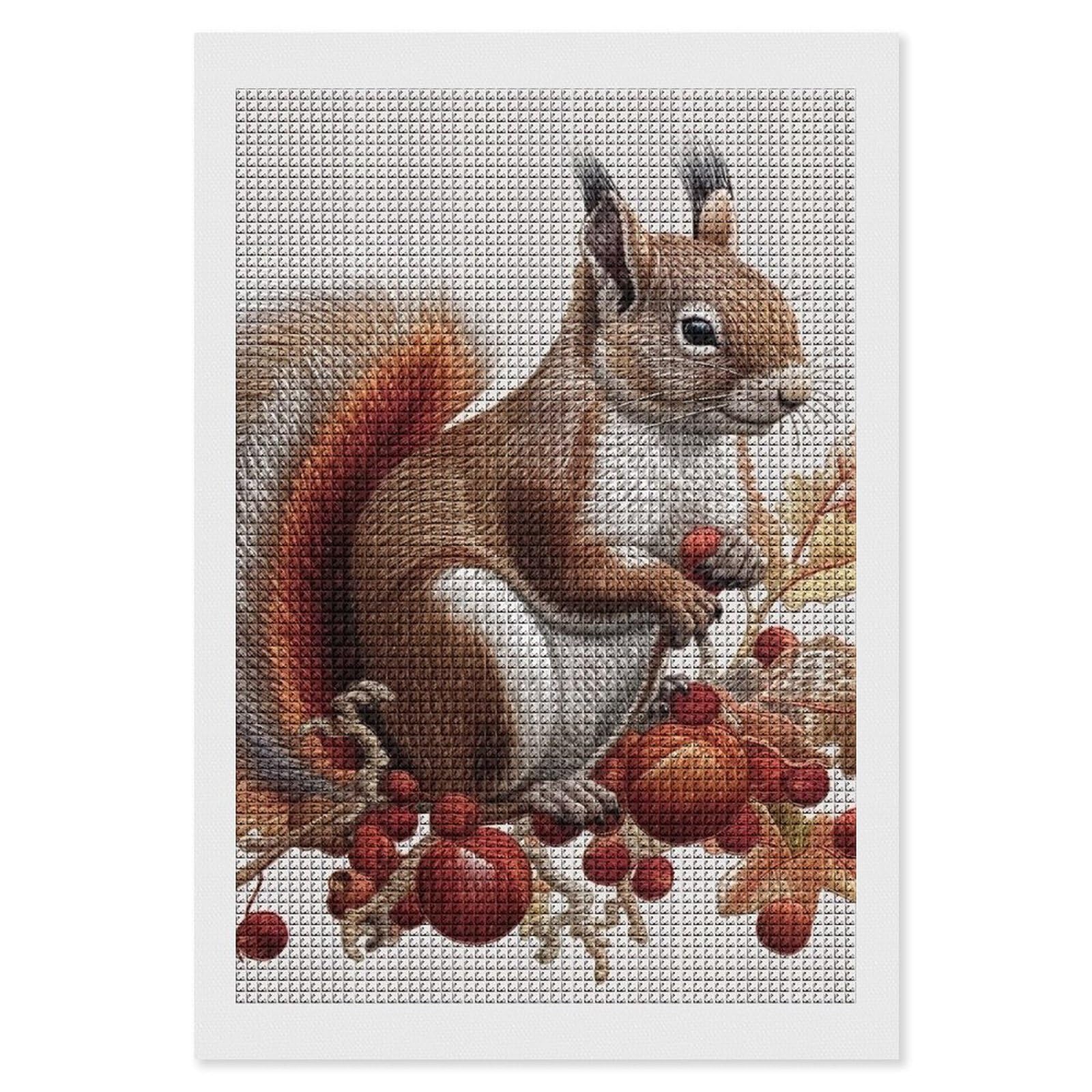 Leaves and Squirrel Diamond Art Kits for Adults, DIY 5D Diamonds Painting Kits for Beginner, Round Full Drill Diamond Dots Painting, 8"x12" Diamonds Pictures Gem Art and Crafts Wall Decor