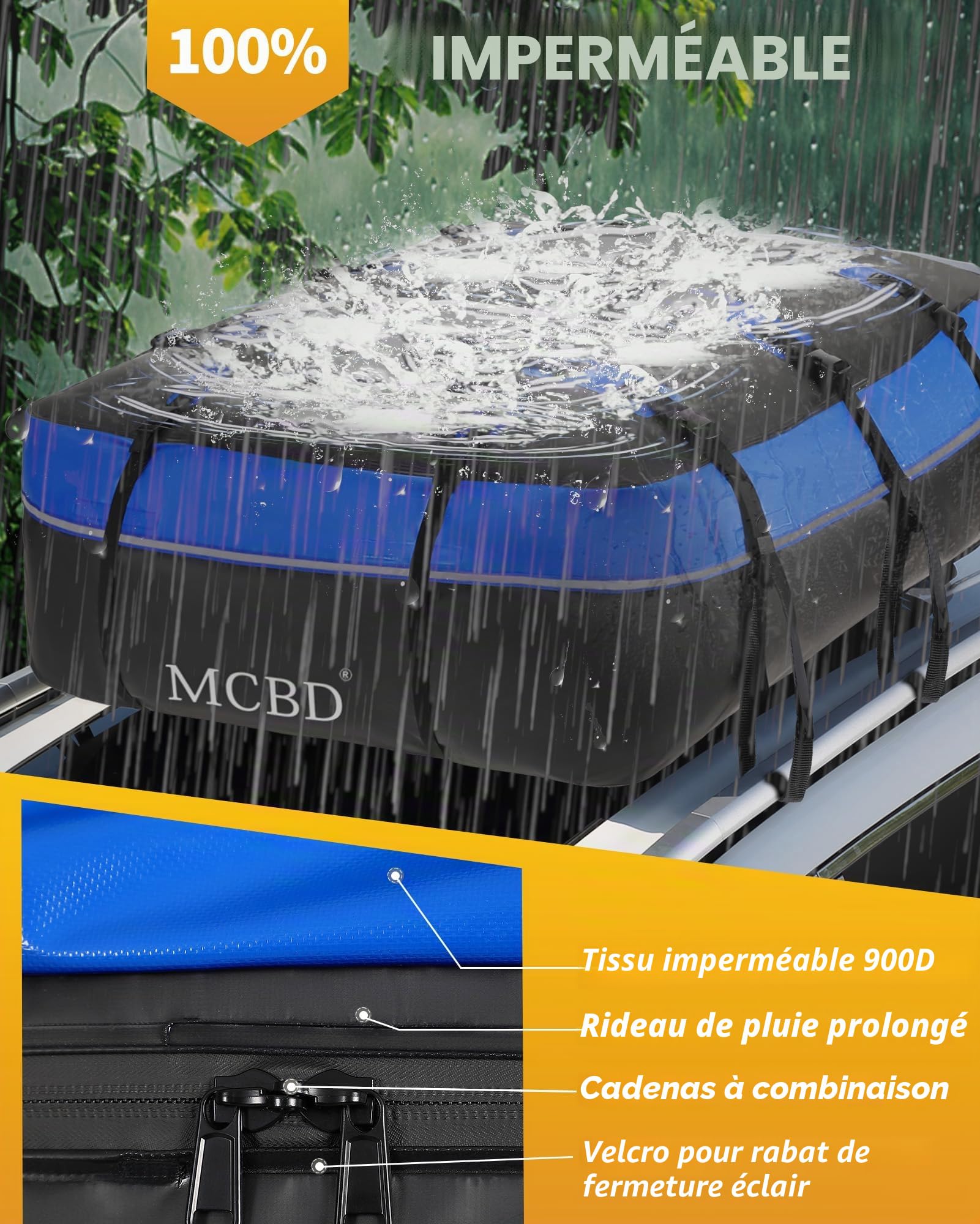 Sac de Toit de Voiture, 15 Pieds Cubes/425 litres Coffre de Toit Souple étanche pour Tous véhicules SUV avec/sans Barres