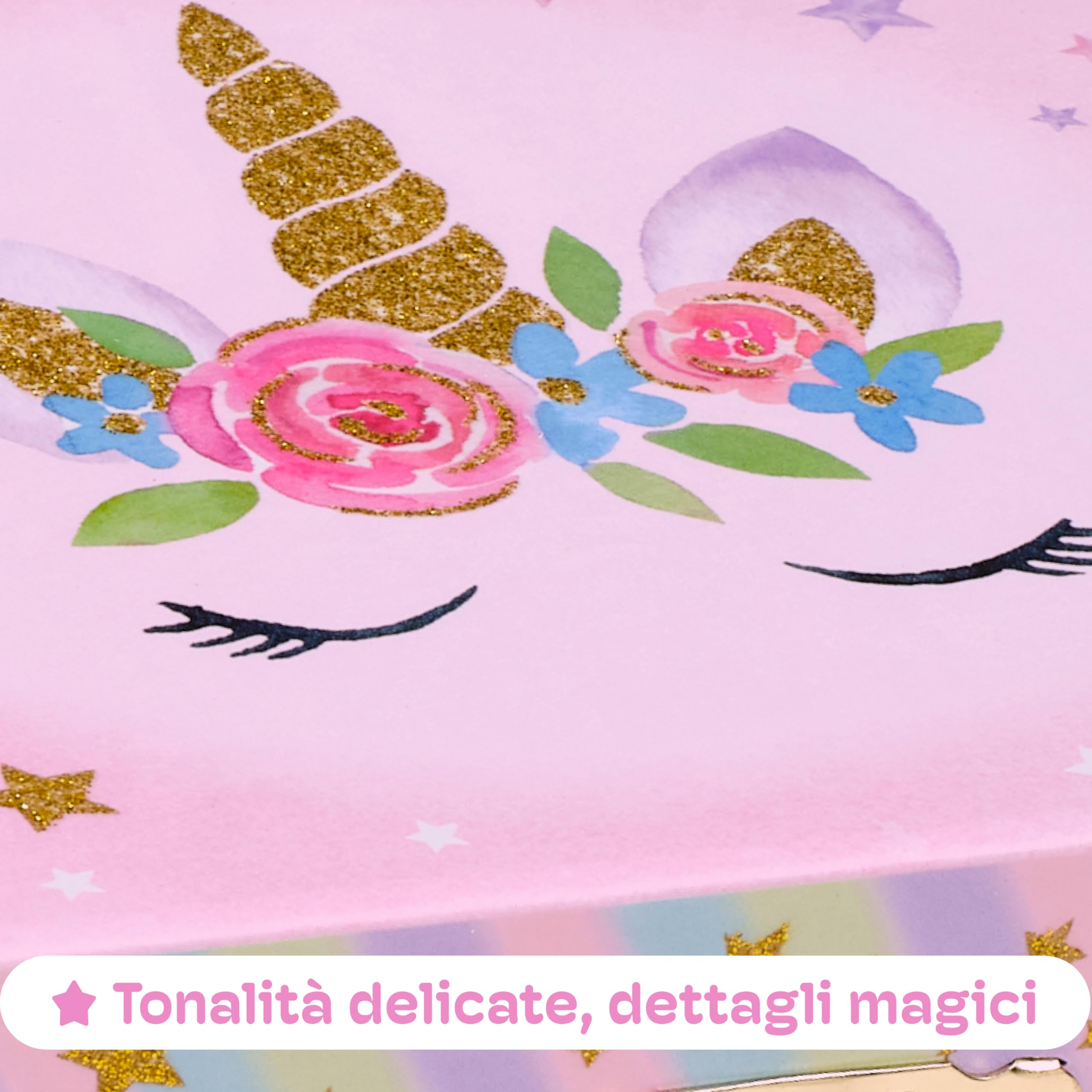 Jewelkeeper - Carillon portagioielli con Unicorno, arcobaleno e stelle glitterato da regalo: grande, con 4 cassetti estraibili - Melodia dell'Bel sognatore