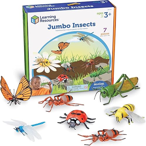 Learning Resources Insectos jumbo, juguetes de animales para niños, ciencia preescolar infantil, habilidades motoras finas, regalos para niños y