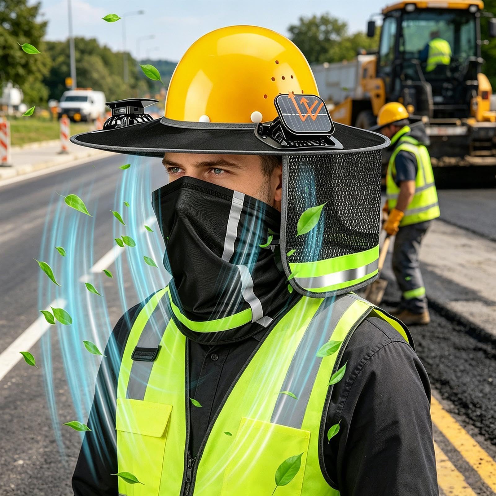 Hard Hat Shade Ala Completa - Paquete de 18,5 2 Casco de Protección Solar con Protección para el Cuello | Ventilador Alimentado por el Sol, Transpirable Protección UV | Cabezas de Lugar de