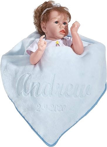 Miniatura 10 de Cobija de franela personalizada para bebé unisex con animalito de adorno, cobertor de seguridad para recién nacidos, regalo para bebé con su nombre