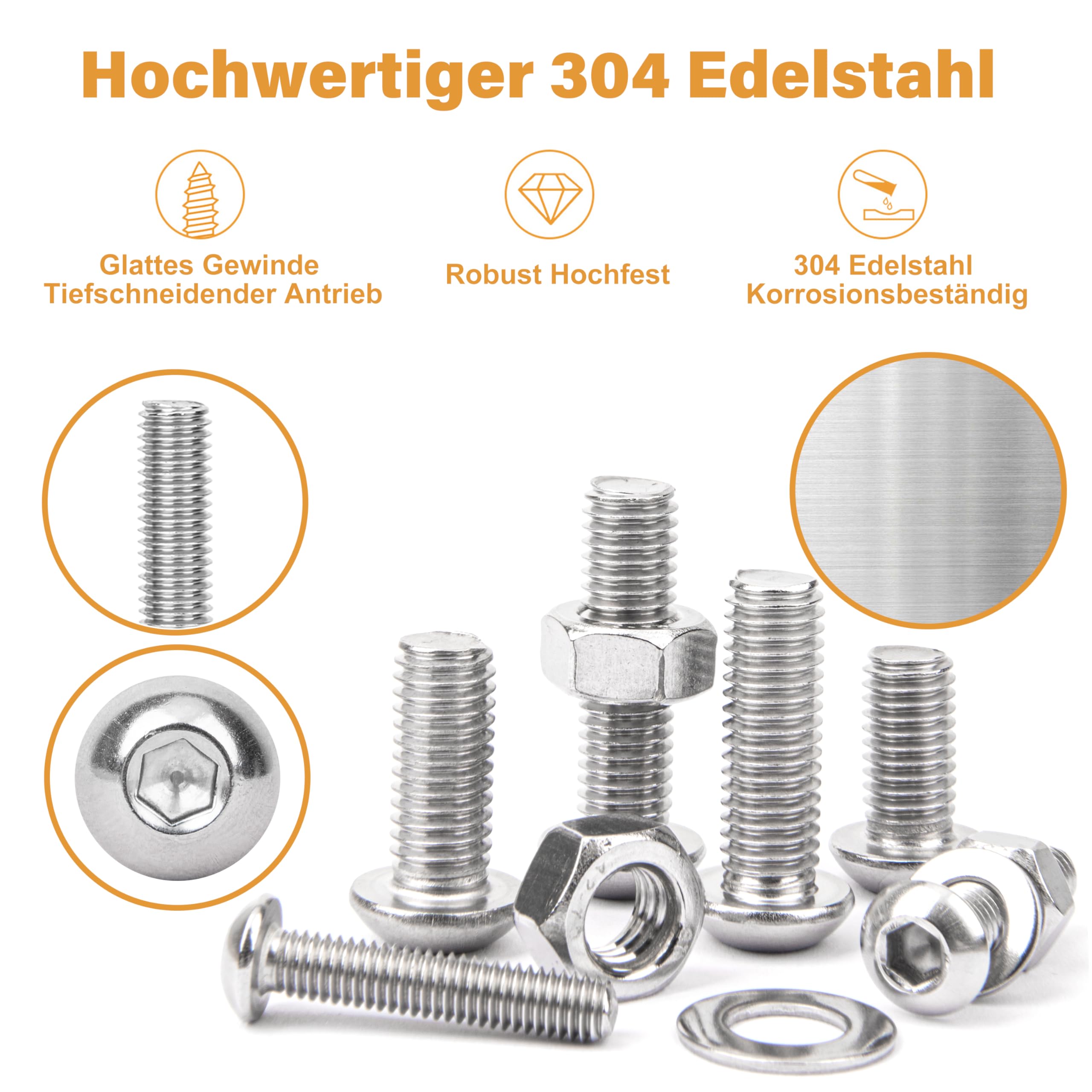 VIGRUE 360 Pieces 304 Stainless Steel Screws Set M5 M6 M8, Threaded Screws Set including Nuts Washers and Allen Keys in Storage Box - Image 2