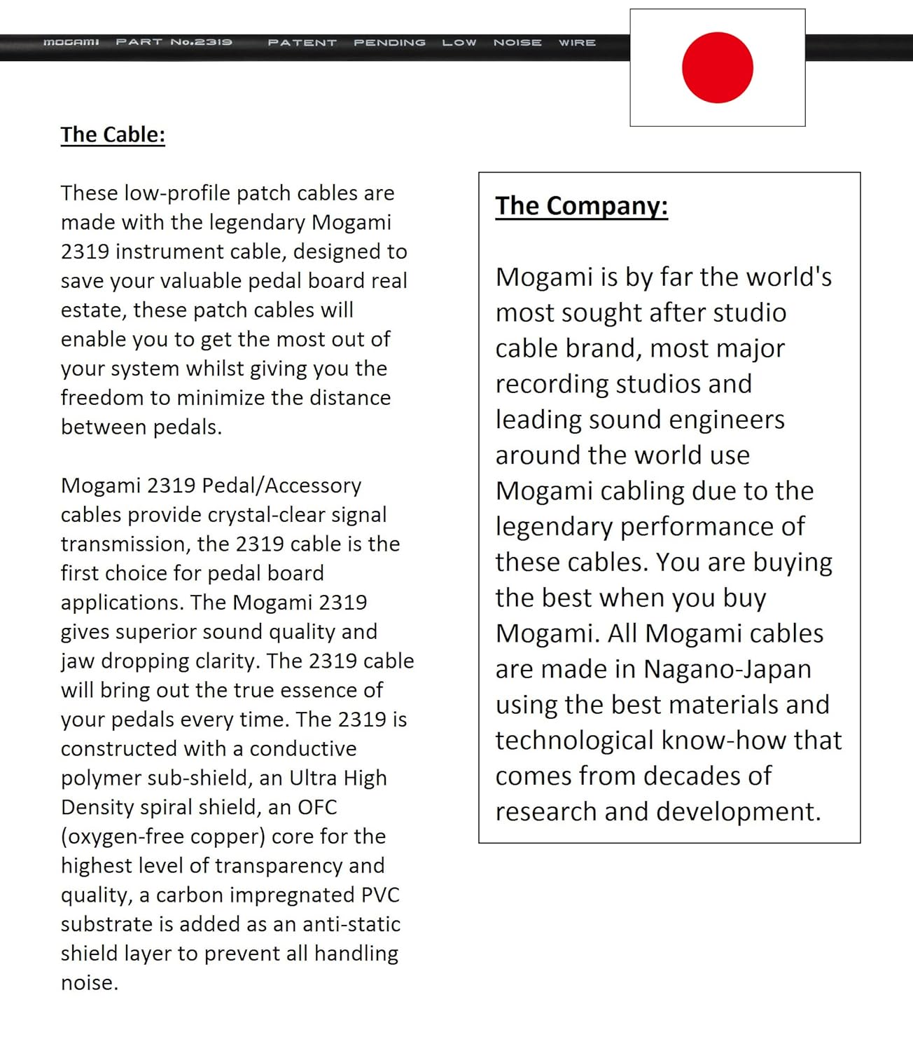 WORLDS BEST CABLES 2 Units - 9 Inch - Pedal, Effects, Patch, Instrument Cable Custom Made Using Mogami 2319 Wire & Amphenol ACPM-GN-AU M-Series Straight Gold TS Plugs