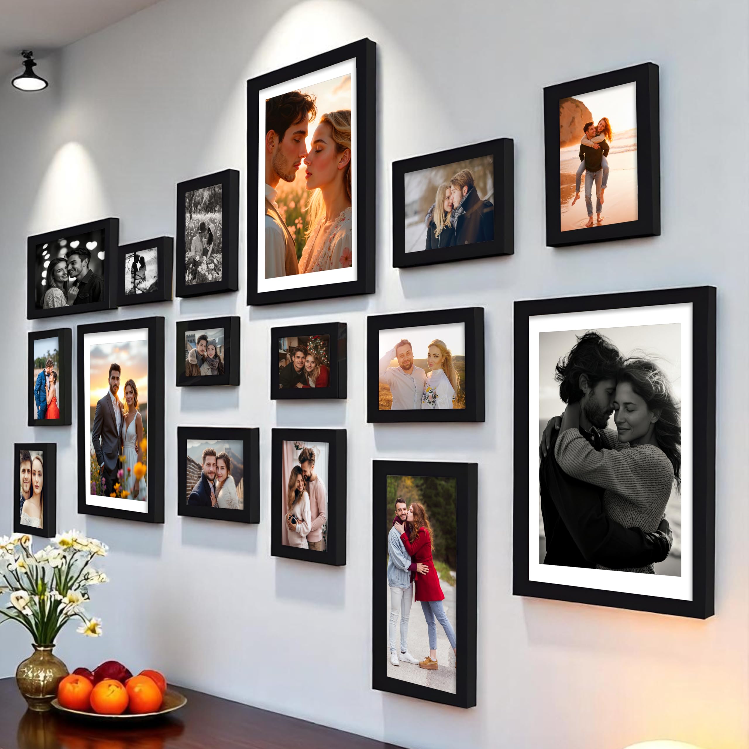 Art Street Shooting Star Wall Photo Frames for living Room, Set of 16 Photo frames (Black)