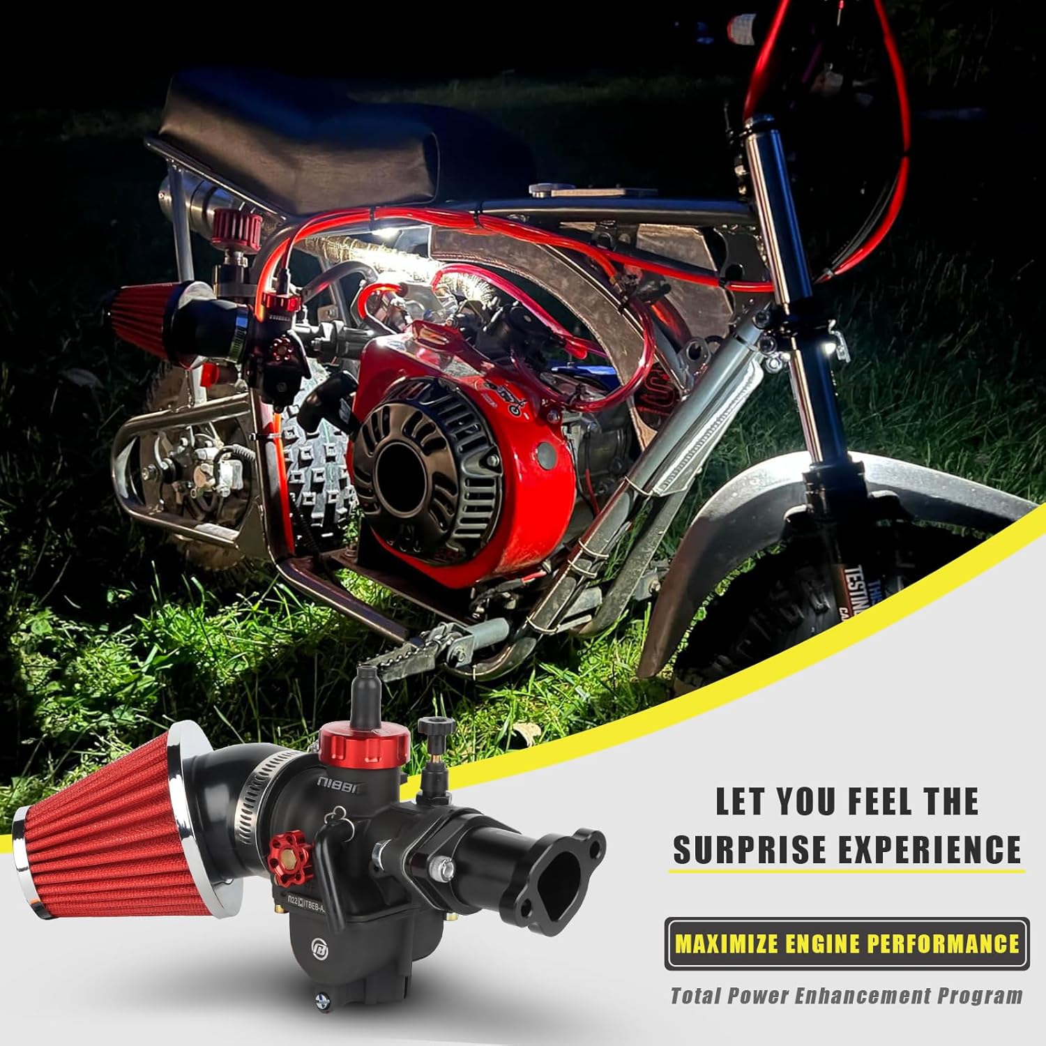 NIBBI Predator 212 Carburetor PE22FL Kit,212 Predator Performance Part Intake Pipe Inlet Manifold For Mini Bike 196cc/212cc/224cc Engine GX160 GX200 with Air Filters (Black)
