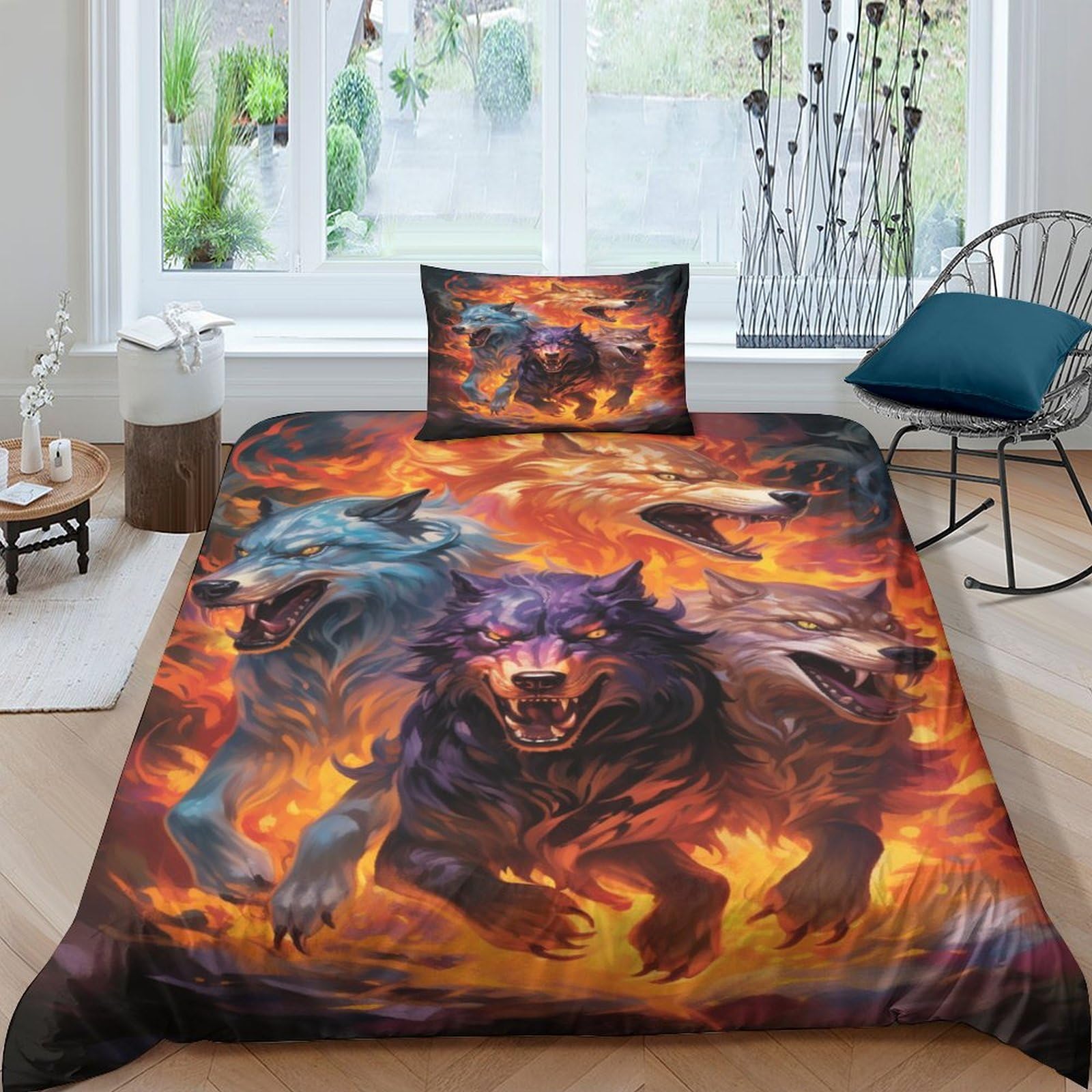 Parure de lit loup imprimé animal 3D finition haut de gamme
