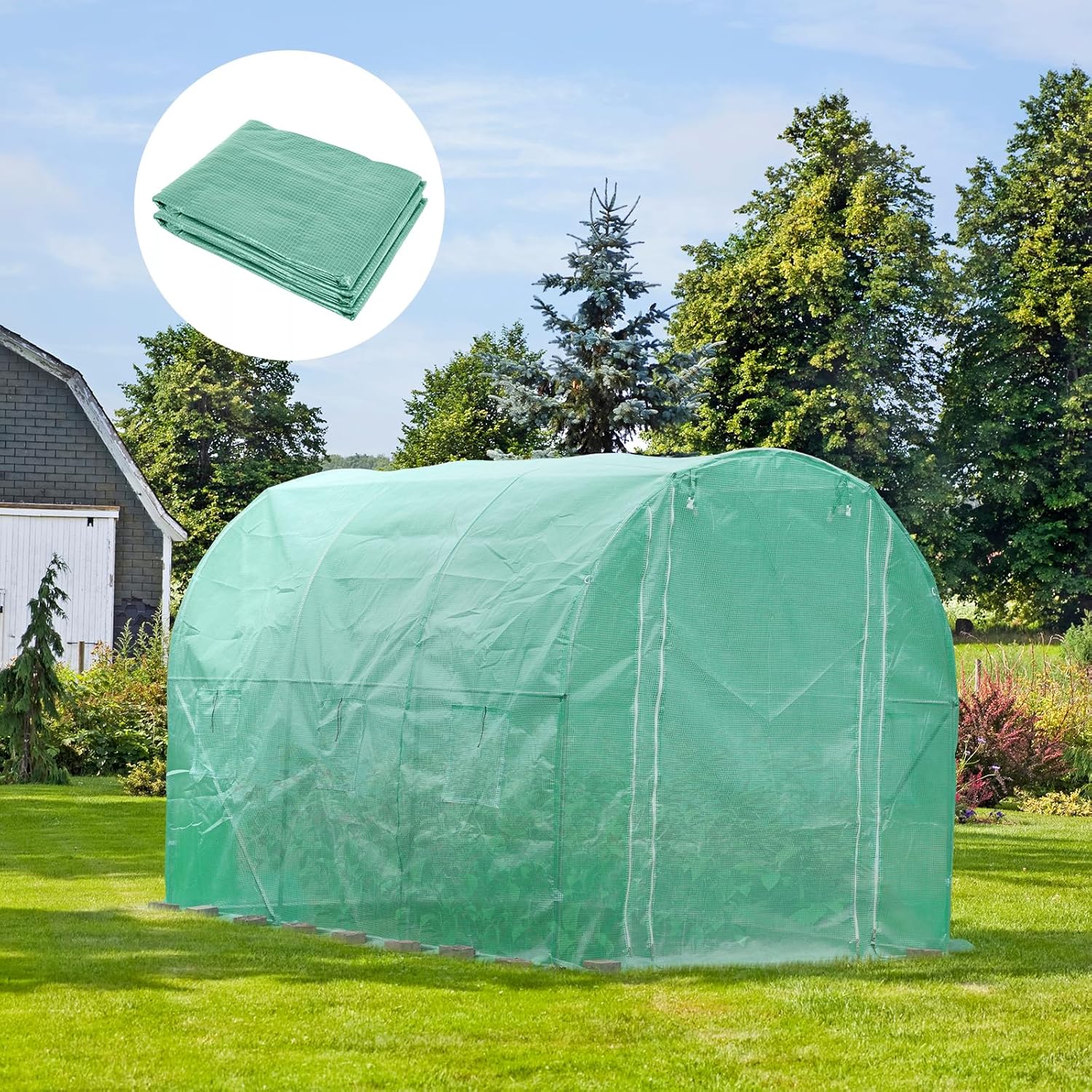 Aoodor 10'X7'X7' Greenhouse Replacement Cover, Large Walk in Tunnel Outdoor Plant Gardening Greenhouse Spare Parts Cover (Frame NOT Included)
