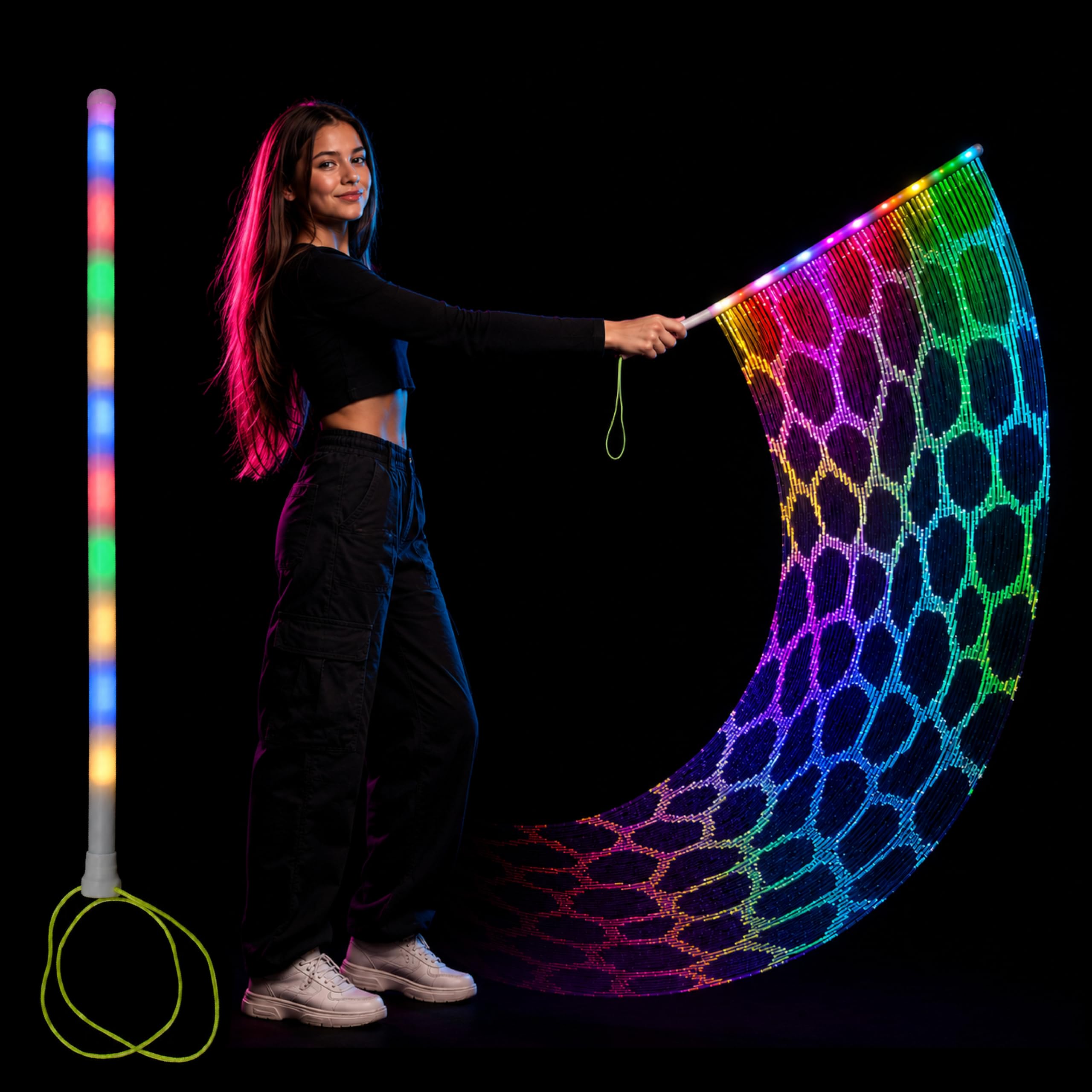 Programmable LED Light Stick, 1 Stick, 64 RGB Pixels, App Control, Custom Pictures and Animations, USB-C Rechargeable, 19 Inches, Glow Wand for Parties, Concerts, Night Light
