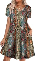 WIHOLL Women's Casual Summer T-Shirt Dress with Pockets - Loose V-Neck Beach Vacation Outfits S-4XL