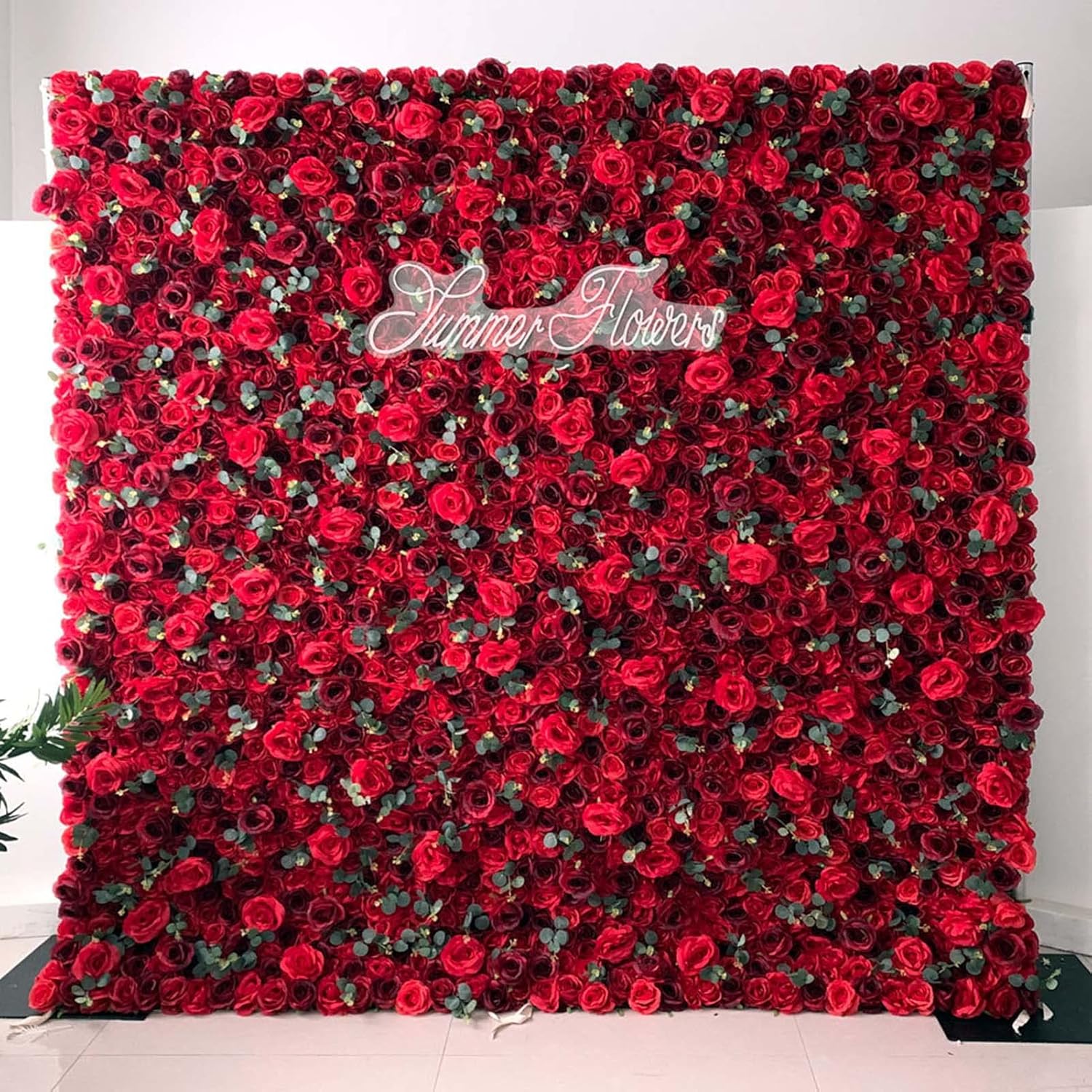 HIONRE Red Rose Panel Set, Artificial Wall Flower Backdrop