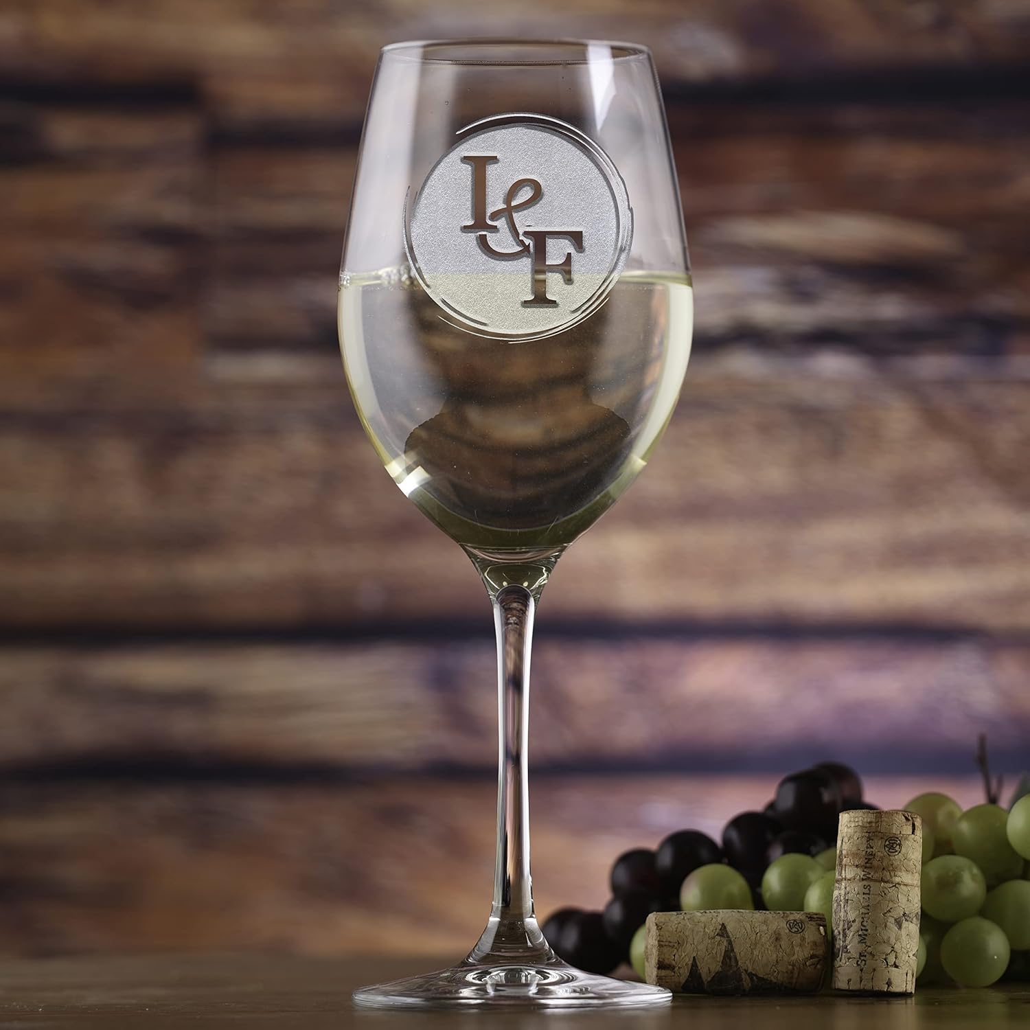 Stolzle Crystal White Wine Glass, Etched Initials Bride and Groom Gift (Set of 4)