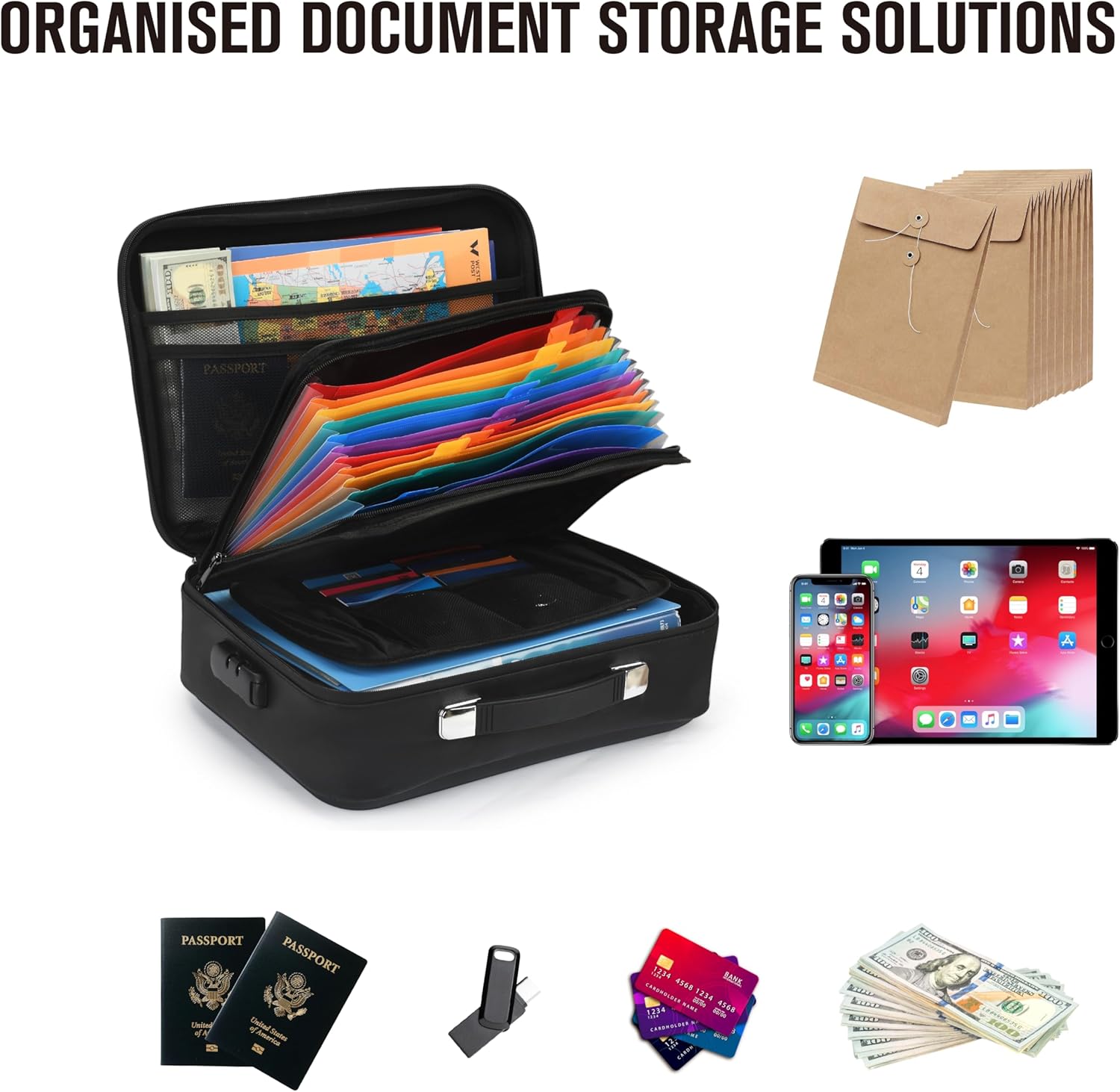 MAXSafes Fireproof Document Box, Hard-Shell Design Waterproof Fireproof Document Box with Lock File Boxes for Documents Important Paperwork Passports