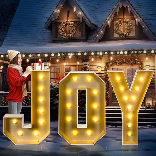 Letrero de Navidad iluminado con luces LED gigantes, letras de alegría iluminadas, letrero grande de Navidad para patio, decoración de marquesina a