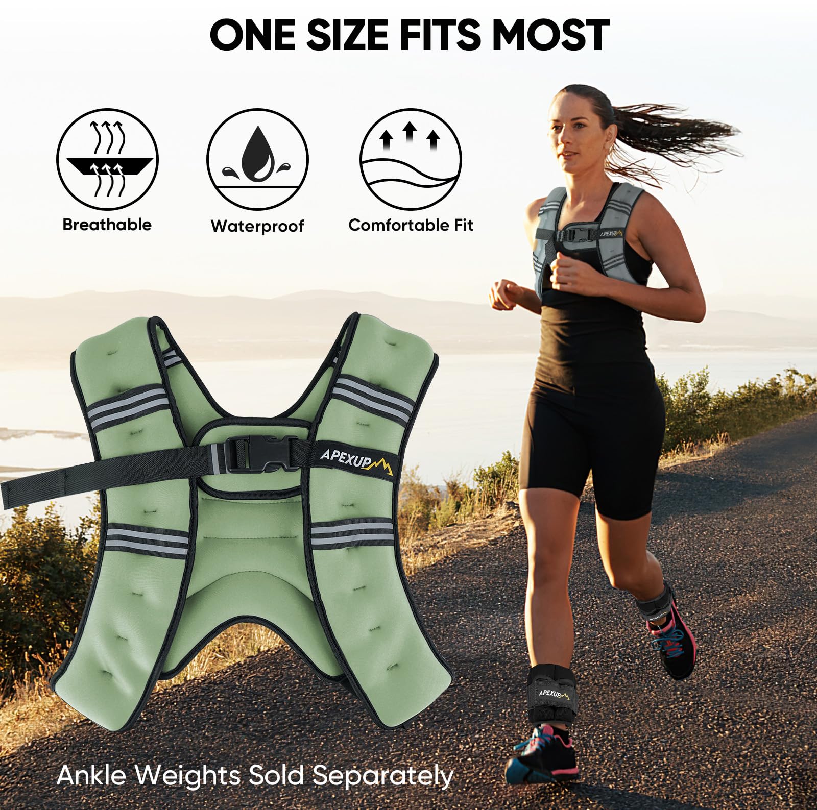 APEXUP Gewichtsweste für Herren, 4,5 kg, mit reflektierenden Streifen, Gewichtsweste für Damen, Trainingsausrüstung für Krafttraining, Laufen (Mint)