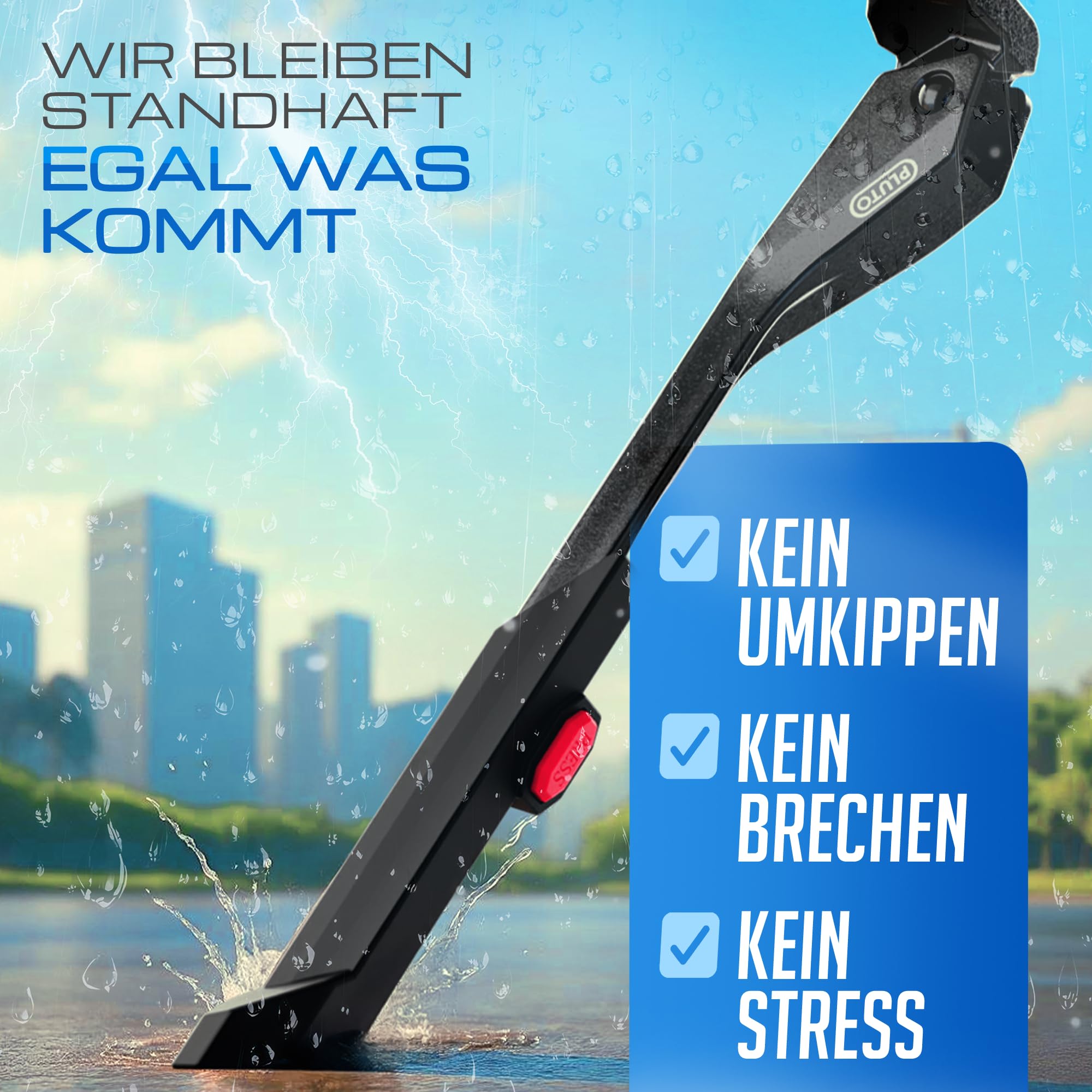 PLUTO Fahrradständer 24–29 Zoll – Höhenverstellbarer Hinterbauständer aus Aluminium | MTB Fahrradständer & E-Bike Ständer | Rutschfester Universal Seitenständer für Mountainbike, City & Trekking