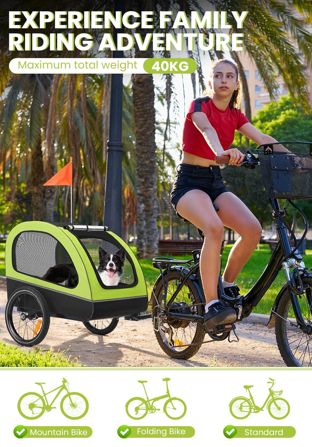 Sepnine Carrito para Perros, Remolque Bici Perro,Remolque de Bicicleta para Perros pequeños y medianos de Menos de 40 kg