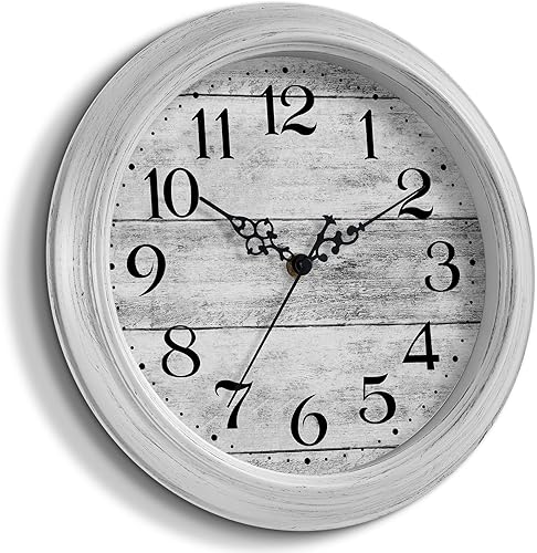 HYLANDA Reloj de pared de cocina de 12 pulgadas, funciona con pilas, reloj gris silencioso sin tictac, reloj gris retro vintage decorativo para sala