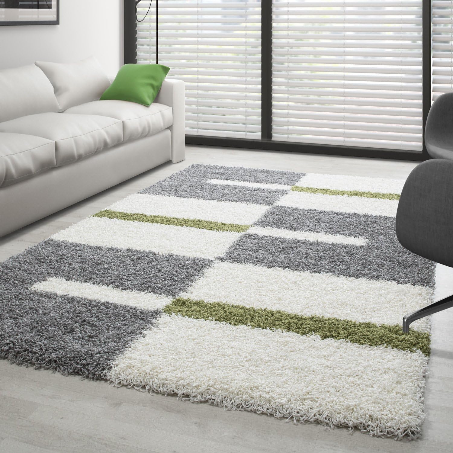 Carpettex Alfombra Salon Peludo de Pelo Largo 200x300 (200 x 290 cm) Verde - Alfombras de Habitacion Modernas Suave y Esponjoso Sala de Estar - Moderna Alfombra Cocina, Dormitorio diseño a Cuadro