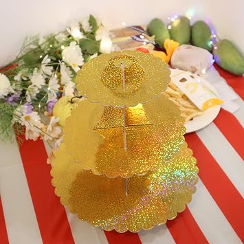 Glitter Gold Cupcake Stand 3 Tier Round Cardboard Cupcake Holder Stand Cup Cake Tower Stand for Birthday Wedding All Kinds of Parties (Gold)