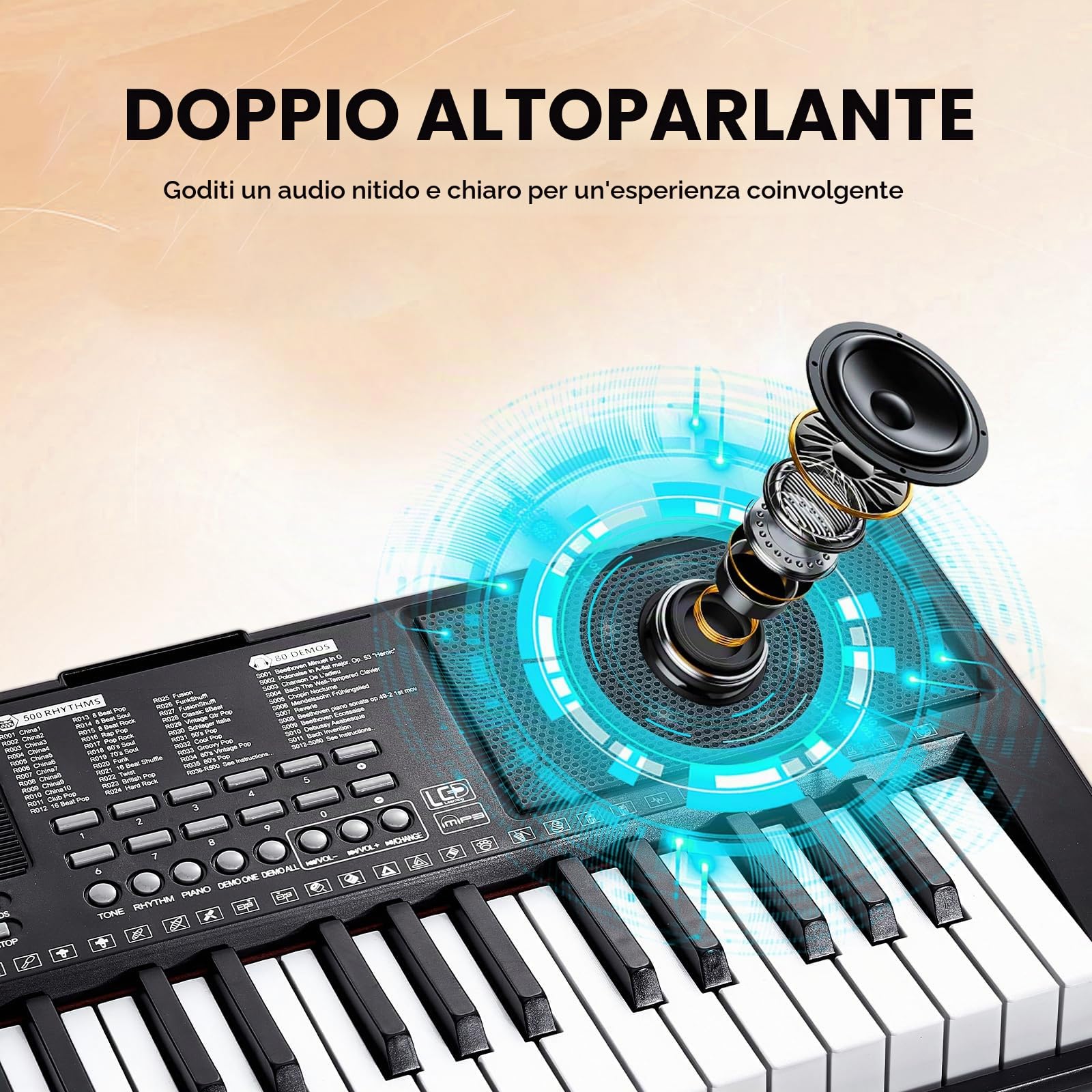 VEVOR Tastiera Pianoforte Digitale, 88 Tasti Semi-pesati, Set Tastiera Elettrica con Supporto Regolabile, Altoparlanti Incorporati, Pedale Sustain, Cuffie, Bluetooth MIDI USB, per Principianti