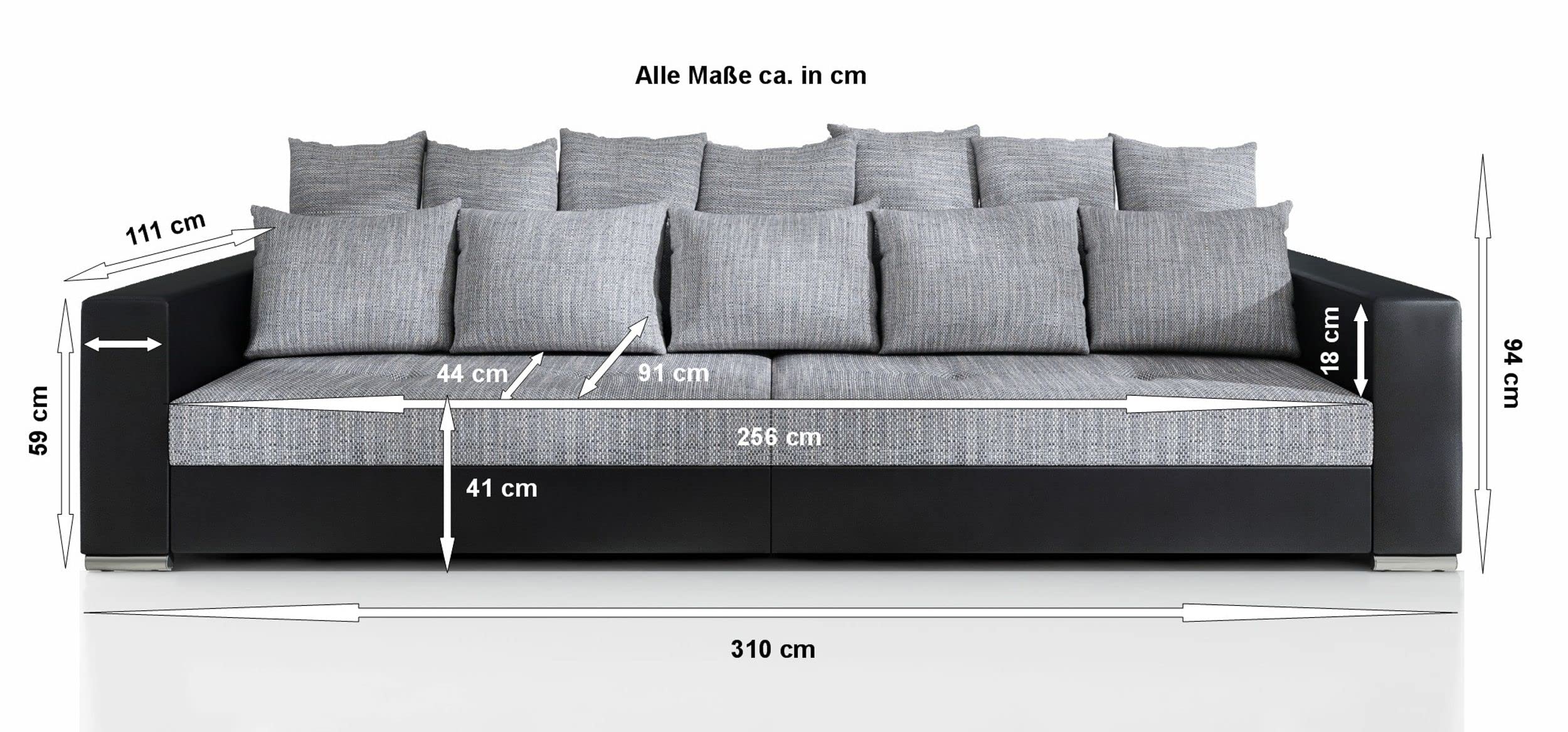 Kuechen-preisbombe Modernes Big Sofa Wohnlandschaft Sofa Couch Jumbo XXL 2 - Schwarz - Hellgrau