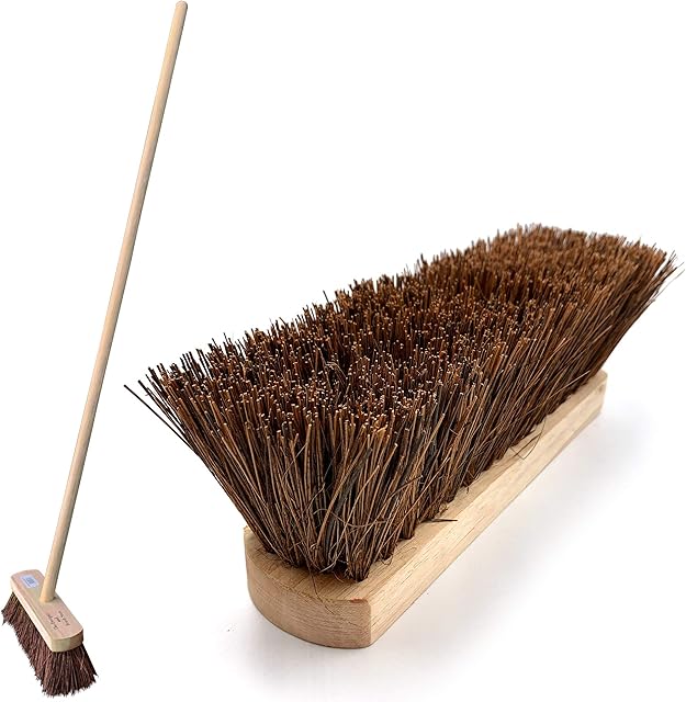 Outdoor Sweeping Brush with Handle 10" Stiff Wooden Bassine Yard Broom by The Dustpan and Brush Store