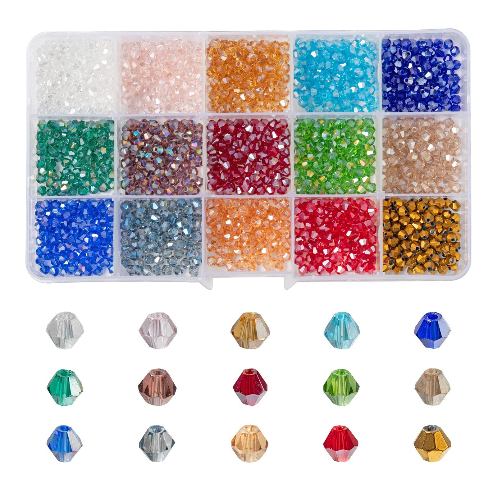 PandaHall 1500pcs 4mm Faceted Crystal Glass Beads 15 Styles Glass Bicone Beads for DIY Craft Jewelry Making Bracelet Necklace Earrings โ image 1
