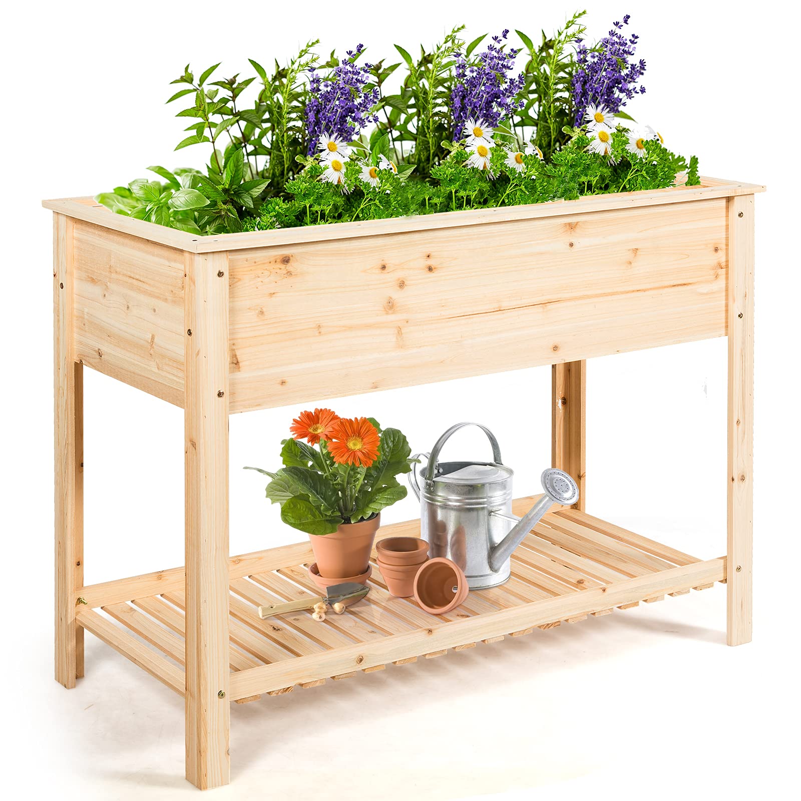 COSTWAY Maceta Elevada de Madera Jardinera Elevada para Plantas Flores Cama para Planta Cultivo para Jardín Exterior Patio (92 x 41x 81 cm)