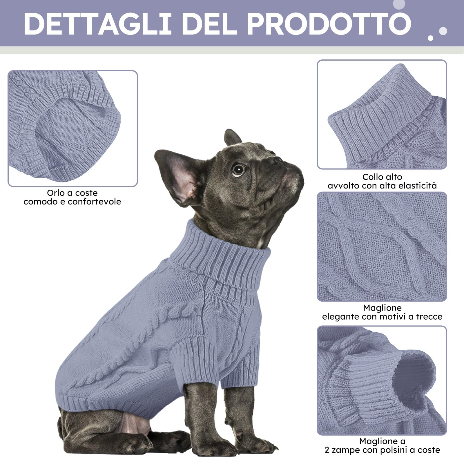 Queenmore Maglione Cane Taglia Media Maglioncino Cane Bassotto Caldo Felpa Cane A Collo Alto Ritorto Vestiti Per Cani Gatti Maglione Elastico Per Bulldog Francese Barboncino Chihuahua, Grigio, M
