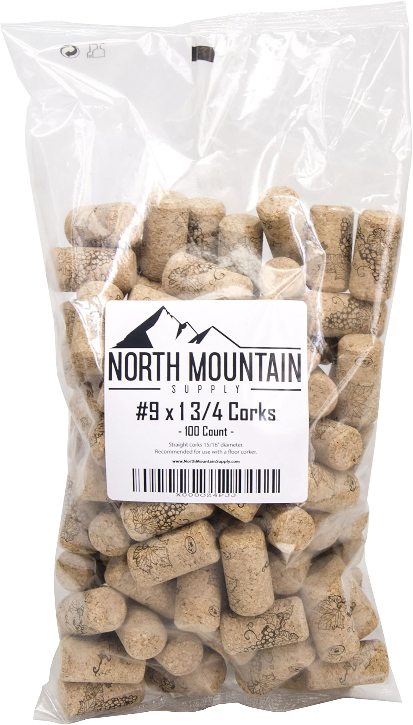 North Mountain Supply #9 Natural Agglomerated Corks 15/16" x 1 3/4" - Bag of 100