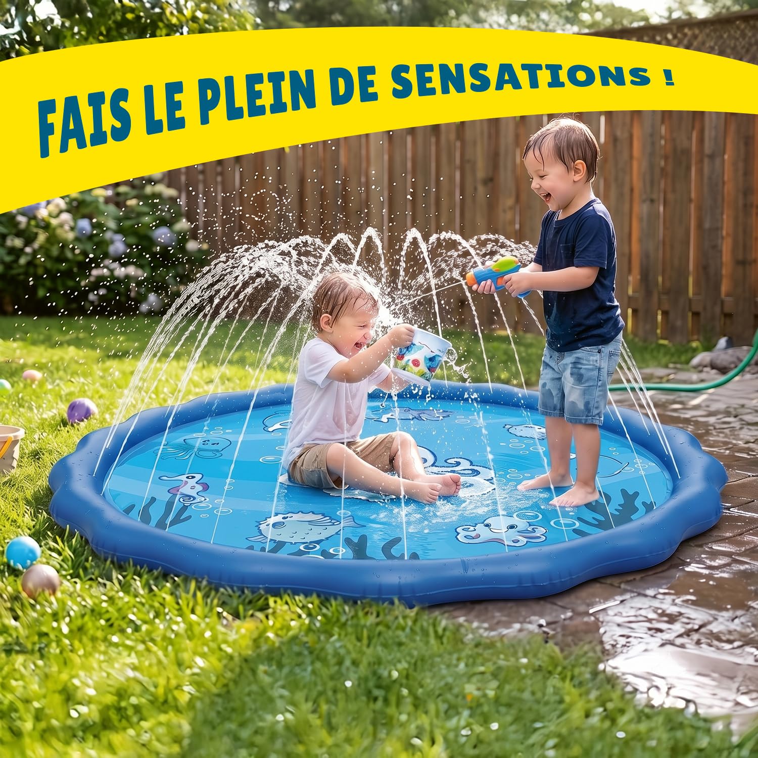 Super Splash® | Jeu d'eau pour Enfants | Tapis avec Jets d'eau 200 cm | Tapis Exterieur Enfant | Installation Facile | Arrosage Automatique | Jeux Famille Plein Air Fun & Ludique | OriginalCorner®