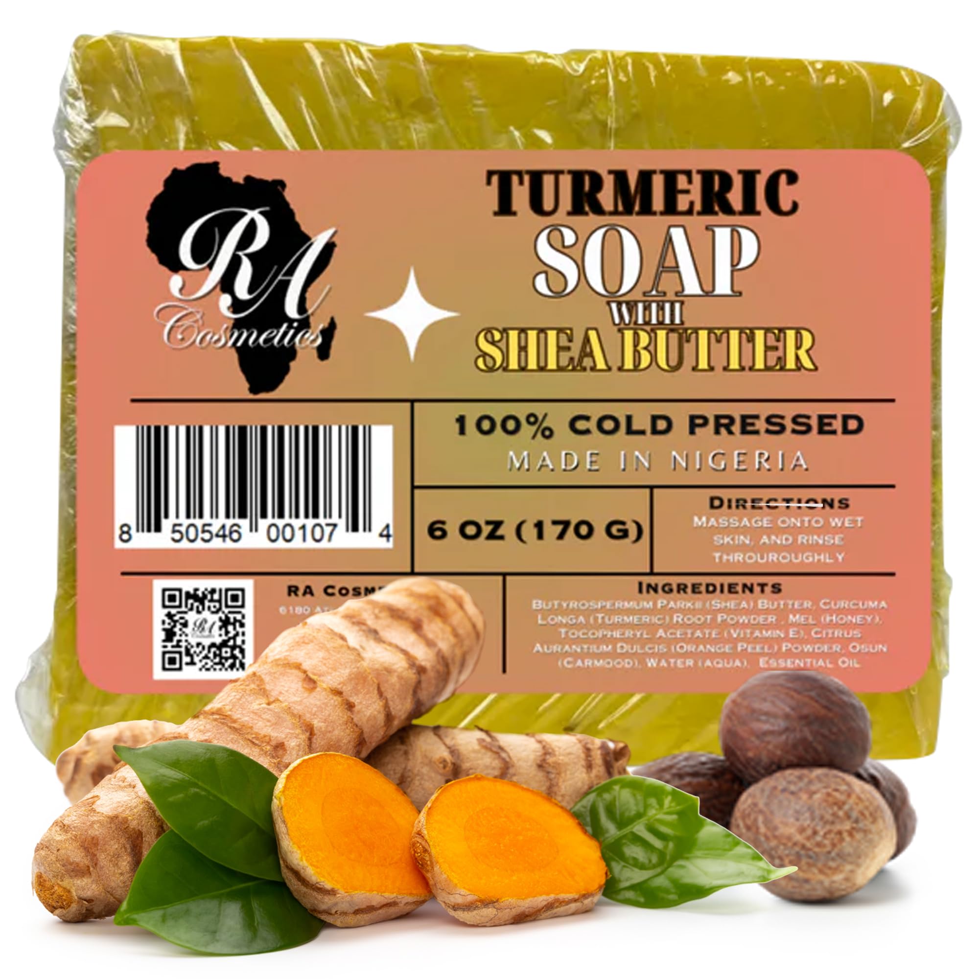 RA COSMETICS 100% Natural Turmeric Soap Bar for Face & Body – Handcrafted Cleansing Bar for Gentle Exfoliation, Oil Control, and Refreshing Daily