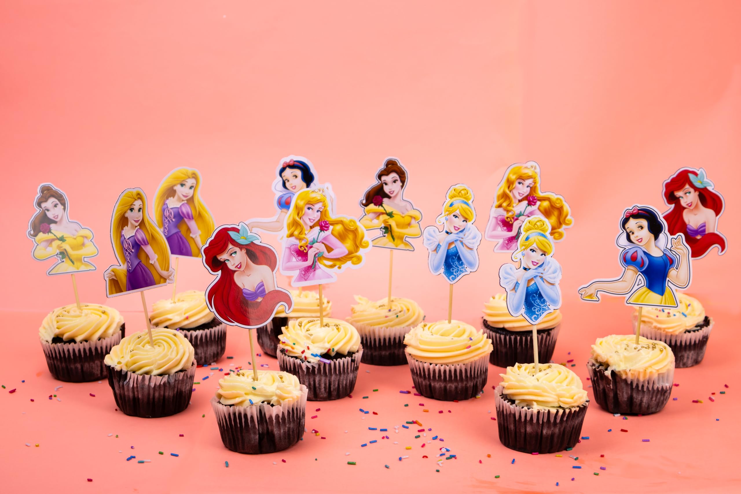Set of 16 Princess Cupcake Toppers | Royal Party Decorations | Birthday Cake Picks | Kids Princess Theme Supplies