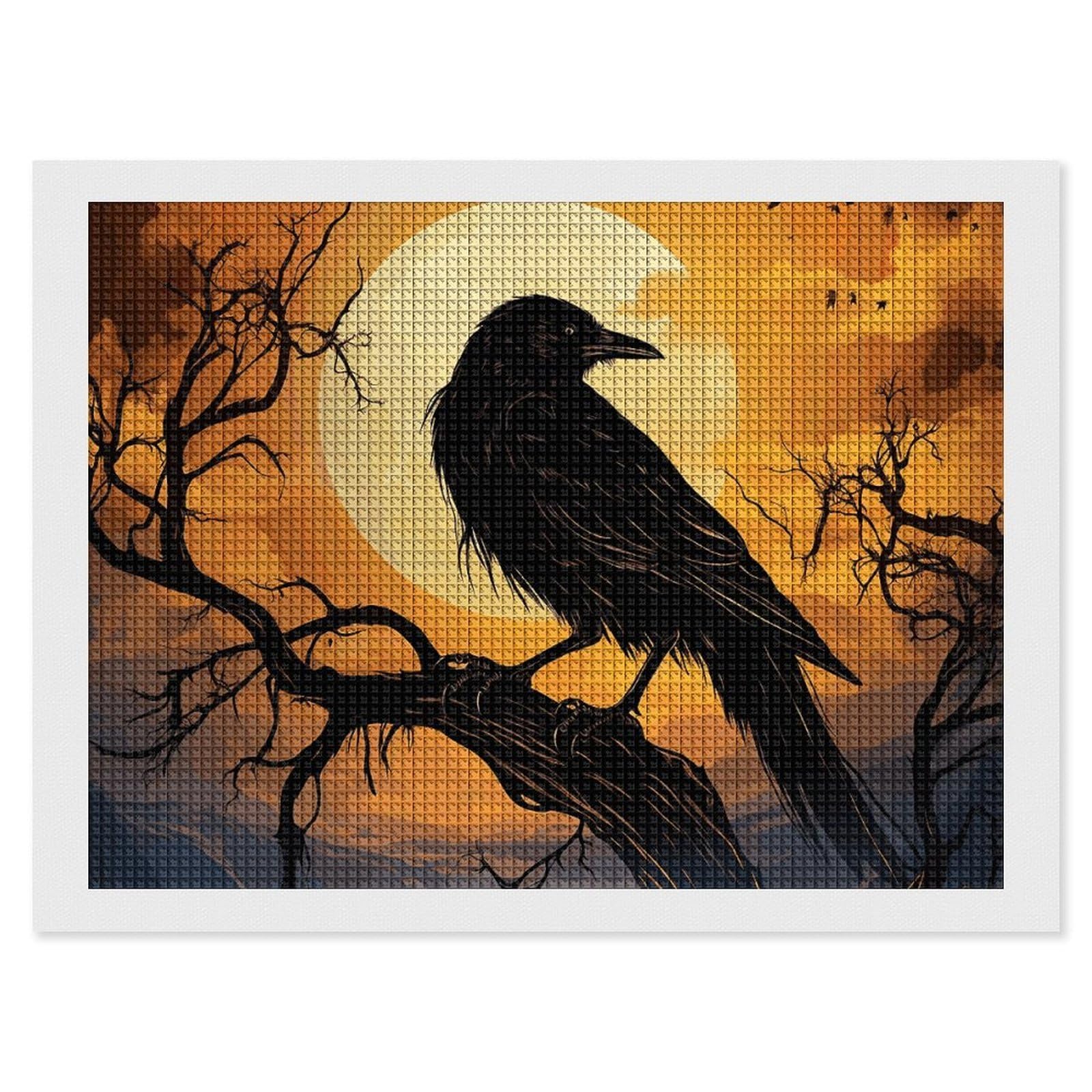 NONHAI Diamond Painting Kits for Adults - DIY Diamond Art Kits for Beginners - Full 5D Paint Drill Diamond Dots Paintings- Crow Diamonds Pictures Gem Art and Craft Wall Decor 12"x16"
