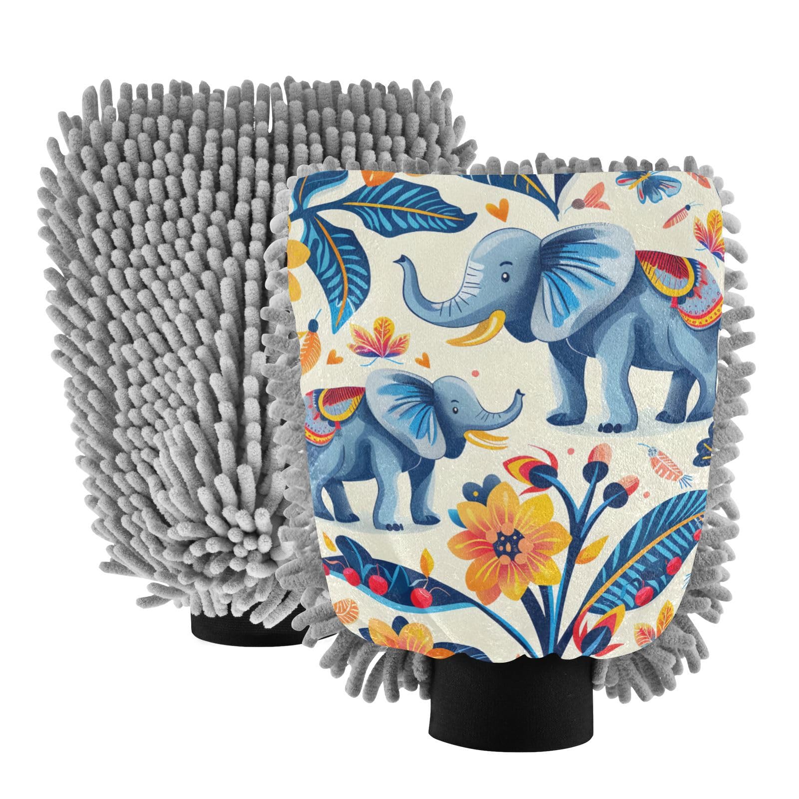 IOACIY Absorbent Microfiber Car Wash Drying Mitts, 2 Pack, Scratch-Free & Lint-Free, Rich Foam, Highly Absorbent, Double Sided, Wash Mitt Perfect for Car Washing, M, Elephant (14)
