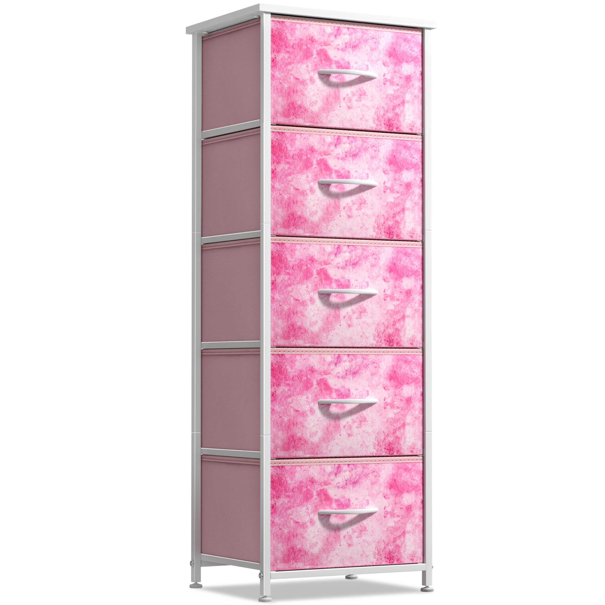 Sorbus Dresser for Kids Bedroom, Fabric Drawers (5 Drawer, Tie-dye Pink)