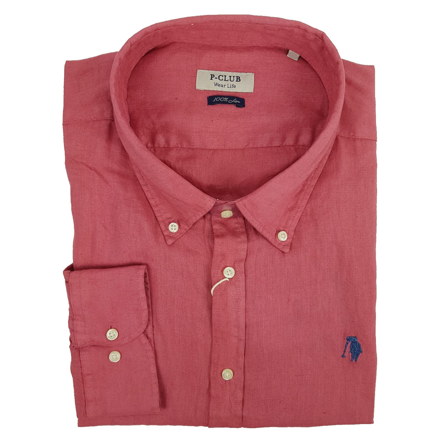 Camisa de hombre de manga larga 100% puro lino Tallas fuertes Button Down color liso 4XL 5XL 6XL, CORAL, 3XL