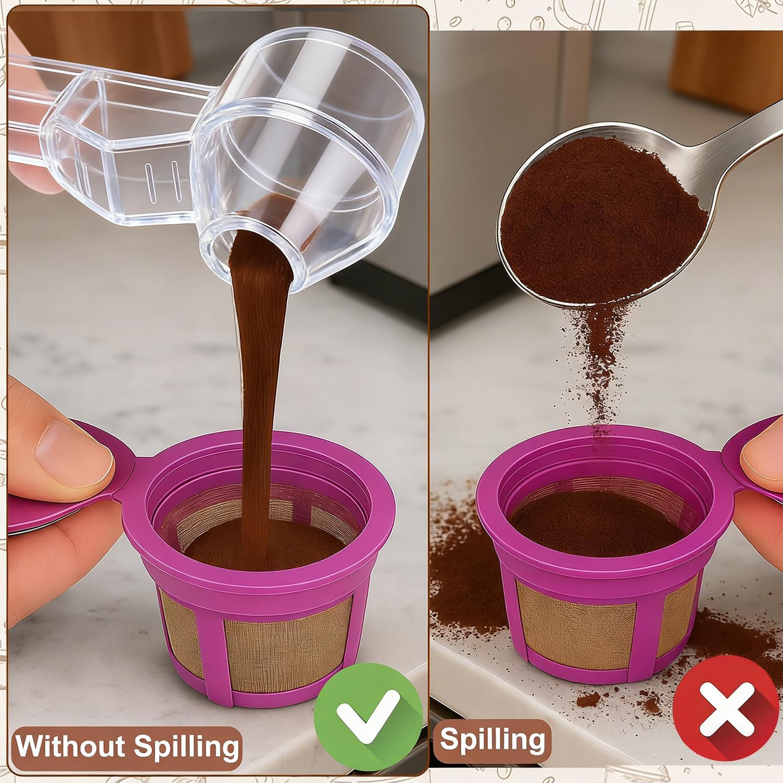 Cucchiaio Dosatore caffè con Imbuto Set di 2 Cucchiai Misuratori per Polvere di caffè Nero E Trasparente in Materiale ABS Design Utensili Multifunzionali per
