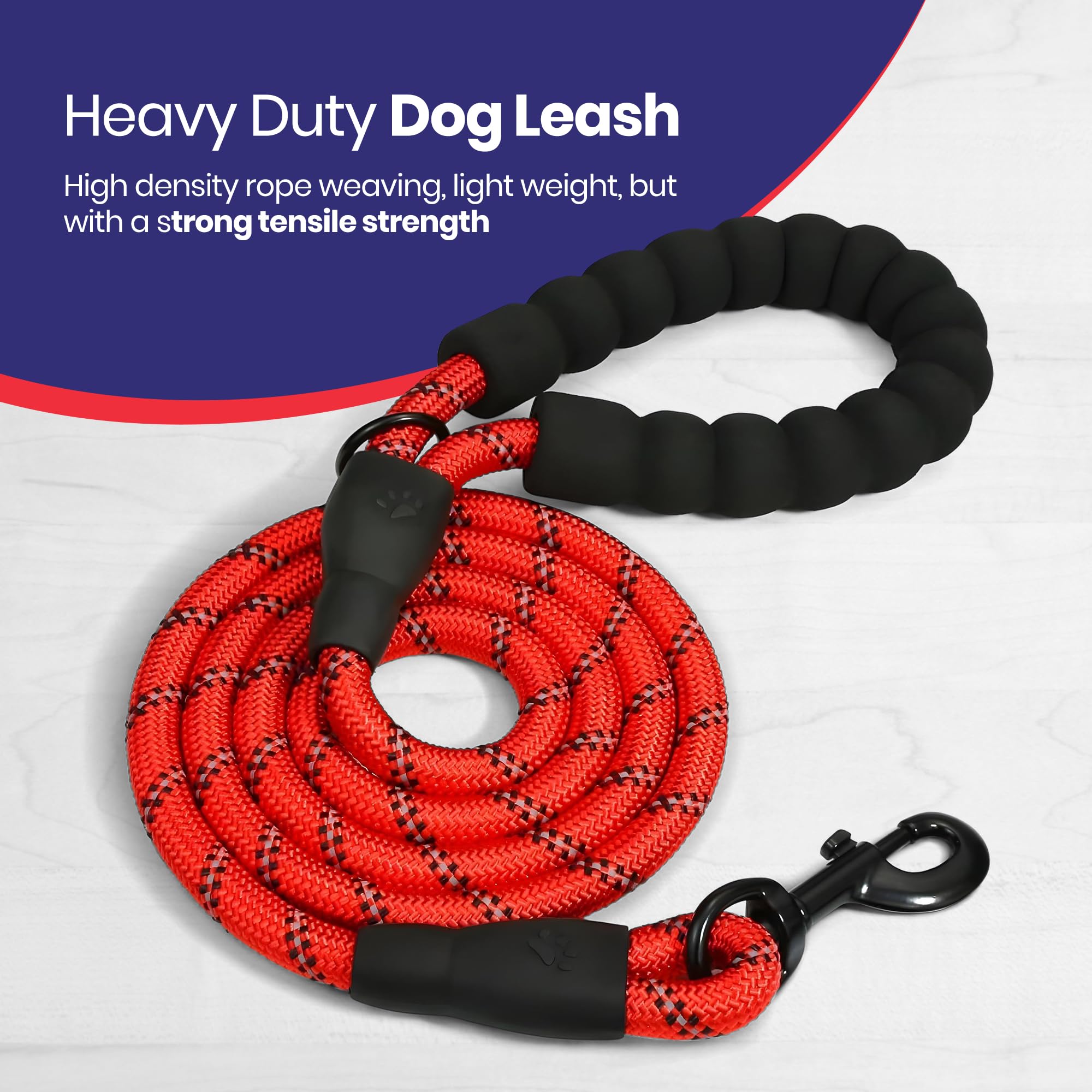EVOOK Dog Lead -Reflective Dog Leash with Soft Padded Handle, Durable & Lightweight, 1.0cm Width, Multi-Coloured for Dogs (Red, 1.5m) - Image 4