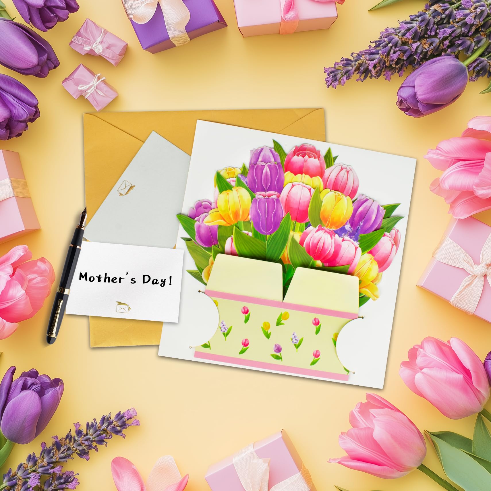 Buy Handmade Quilled 3D Tulips Card: Birthday, Mother's Day, Thank You Online In India